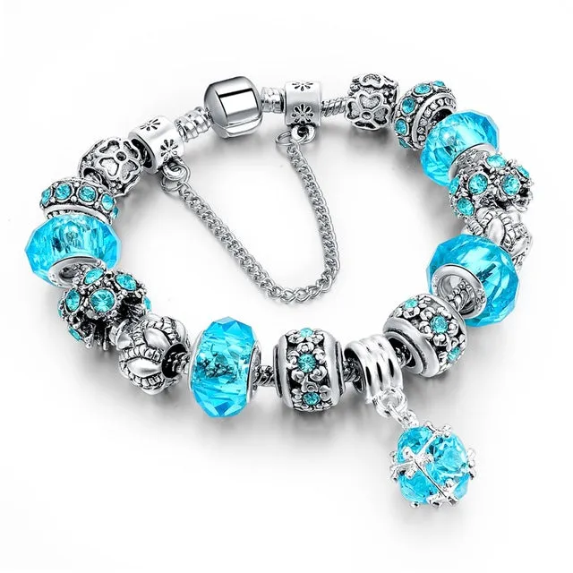 Crystal Beads Bracelets/Bangles Silver Plated Charm Bracelets For Women