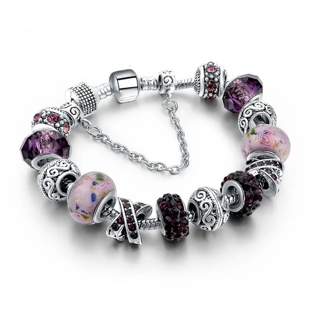 Crystal Beads Bracelets/Bangles Silver Plated Charm Bracelets For Women