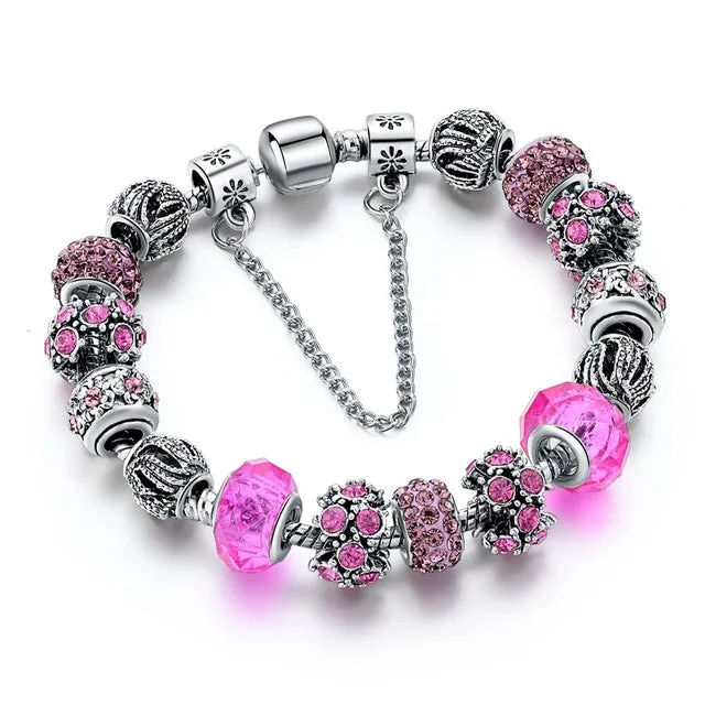 Crystal Beads Bracelets/Bangles Silver Plated Charm Bracelets For Women