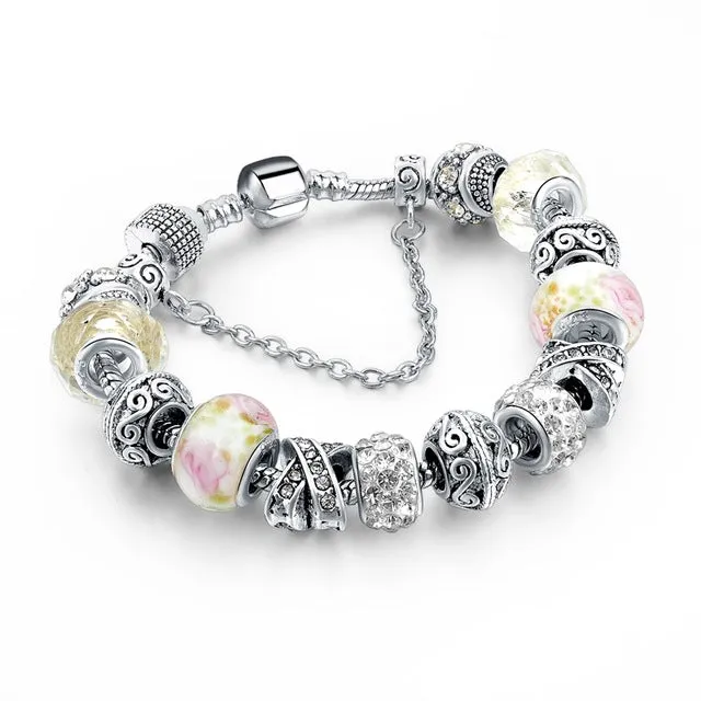 Crystal Beads Bracelets/Bangles Silver Plated Charm Bracelets For Women