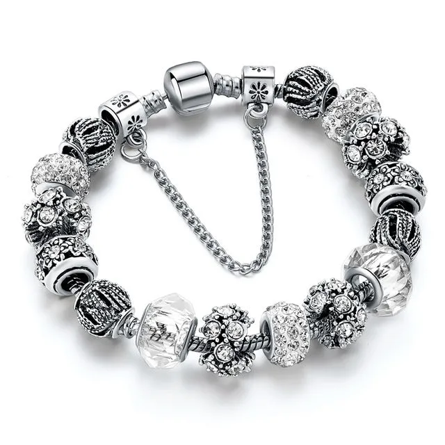 Crystal Beads Bracelets/Bangles Silver Plated Charm Bracelets For Women