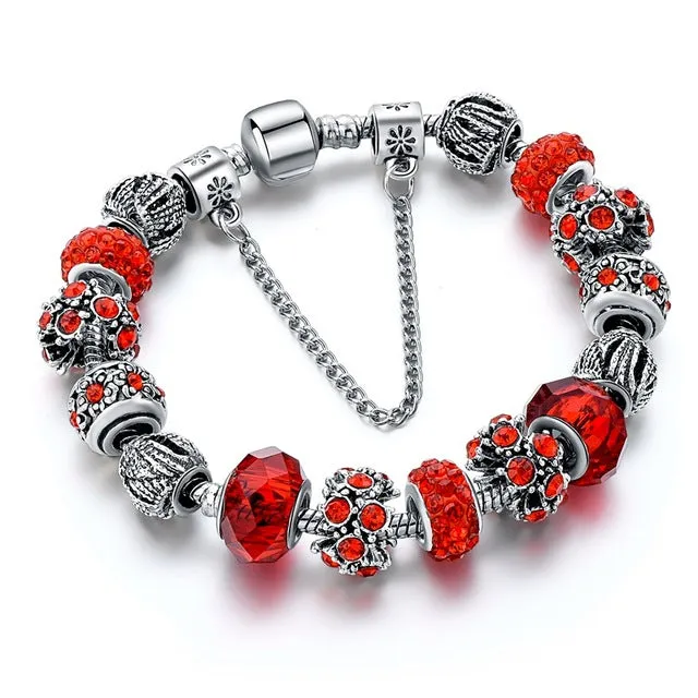 Crystal Beads Bracelets/Bangles Silver Plated Charm Bracelets For Women