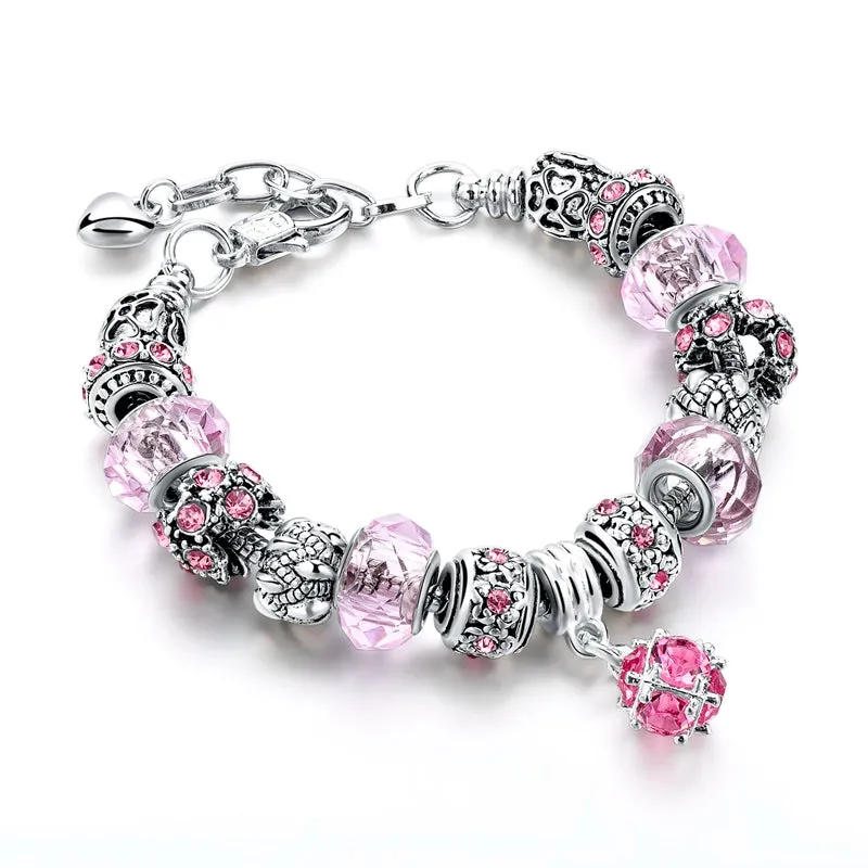 Crystal Beads Bracelets/Bangles Silver Plated Charm Bracelets For Women