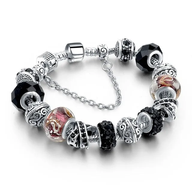 Crystal Beads Bracelets/Bangles Silver Plated Charm Bracelets For Women