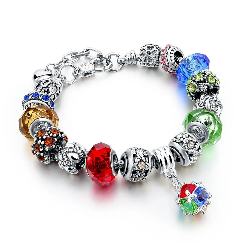 Crystal Beads Bracelets/Bangles Silver Plated Charm Bracelets For Women