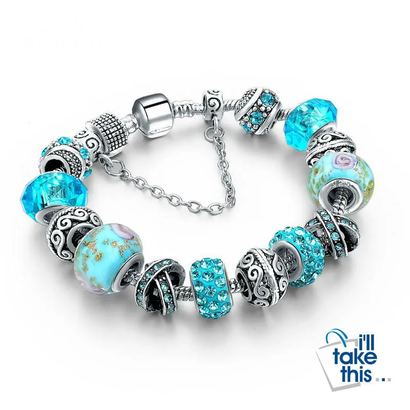 Crystal Beads Bracelets/Bangles Silver Plated Charm Bracelets For Women
