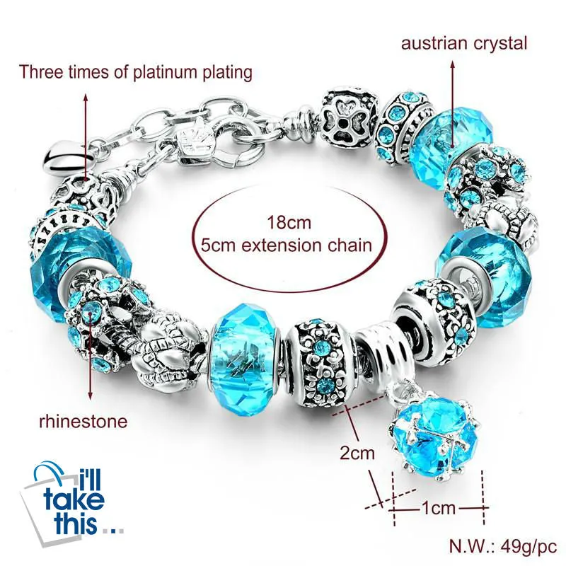 Crystal Beads Bracelets/Bangles Silver Plated Charm Bracelets For Women