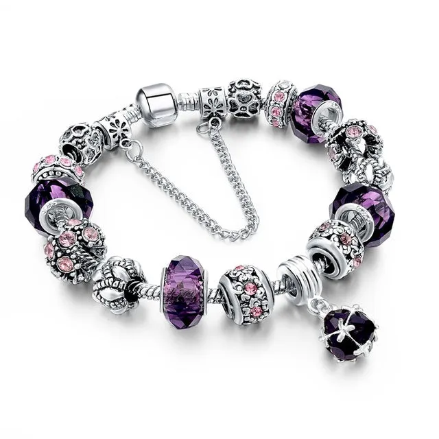 Crystal Beads Bracelets/Bangles Silver Plated Charm Bracelets For Women