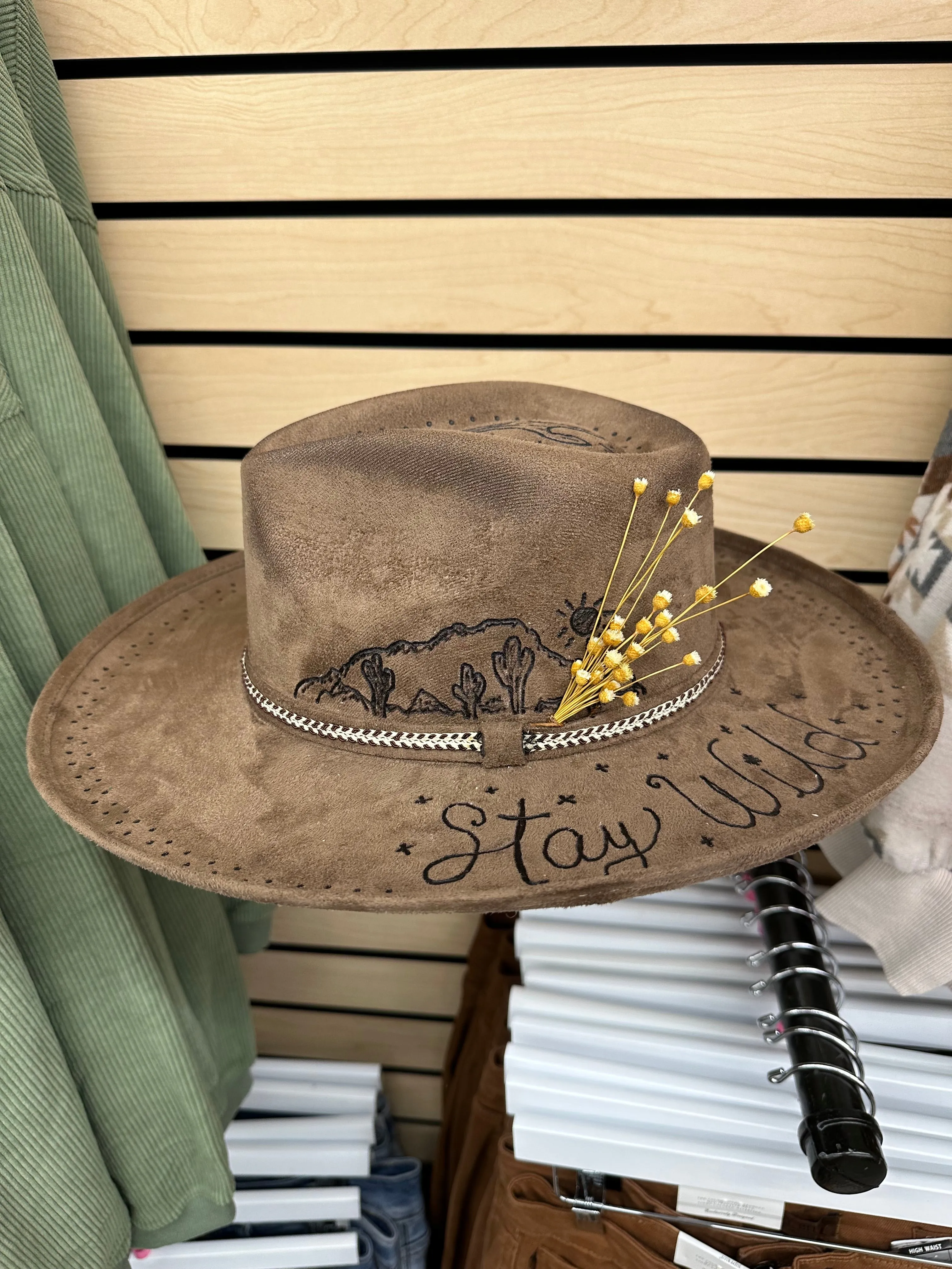 Custom Hand Burned Hat - Stay Wild/Cactus- Mocha