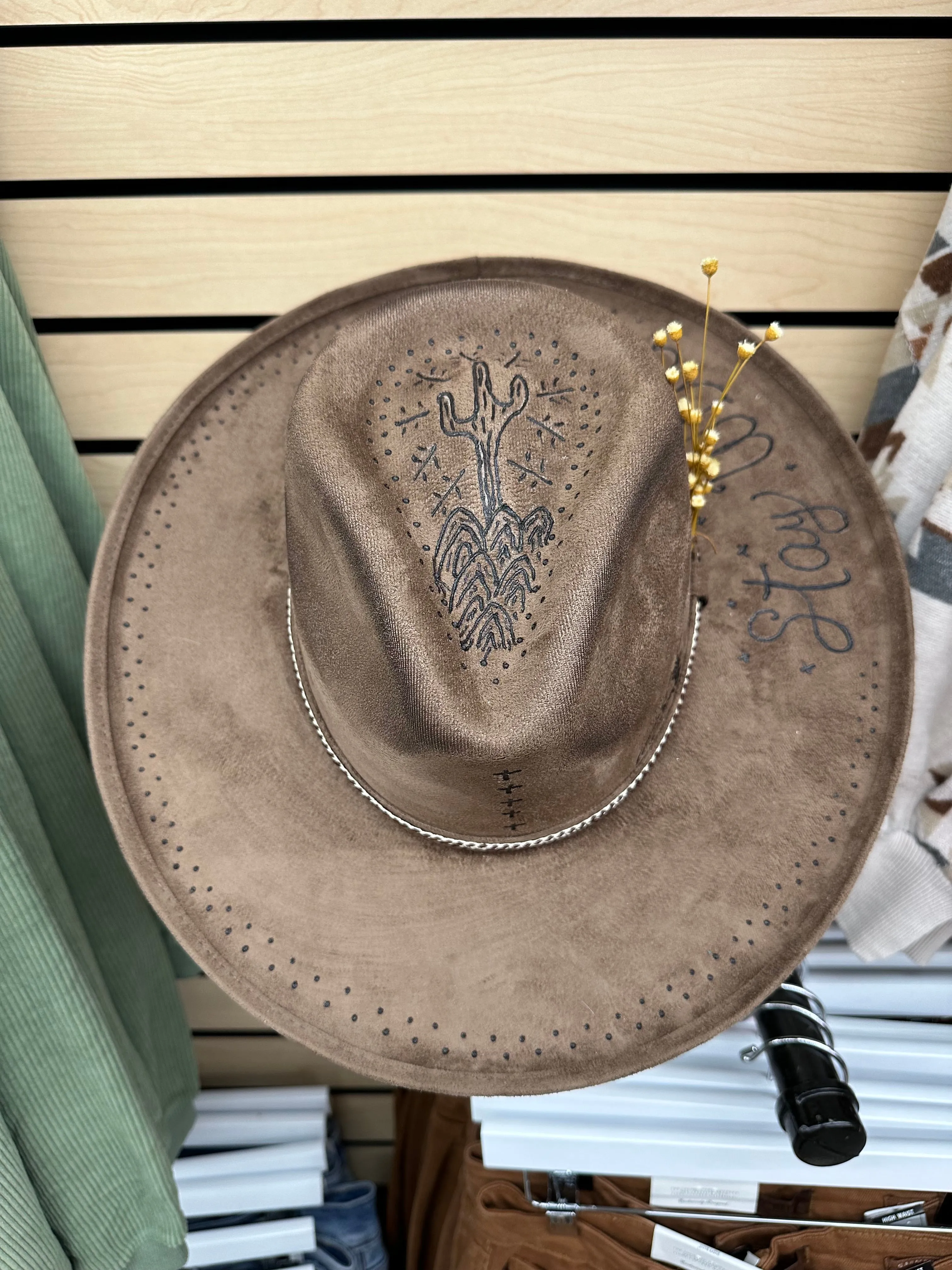 Custom Hand Burned Hat - Stay Wild/Cactus- Mocha