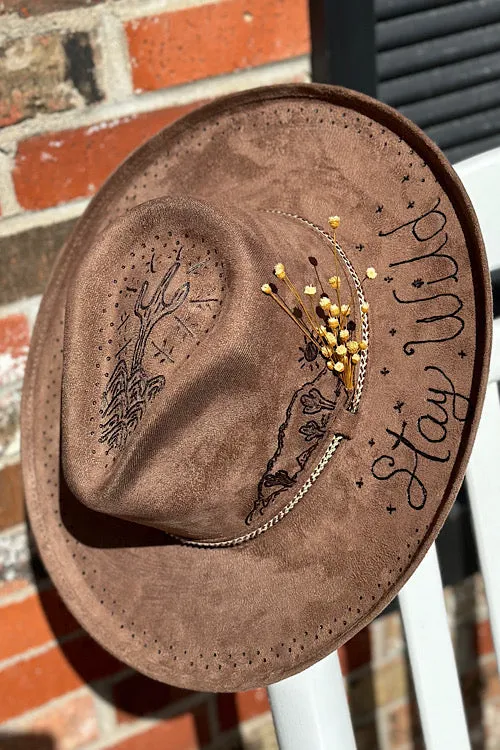 Custom Hand Burned Hat - Stay Wild/Cactus- Mocha
