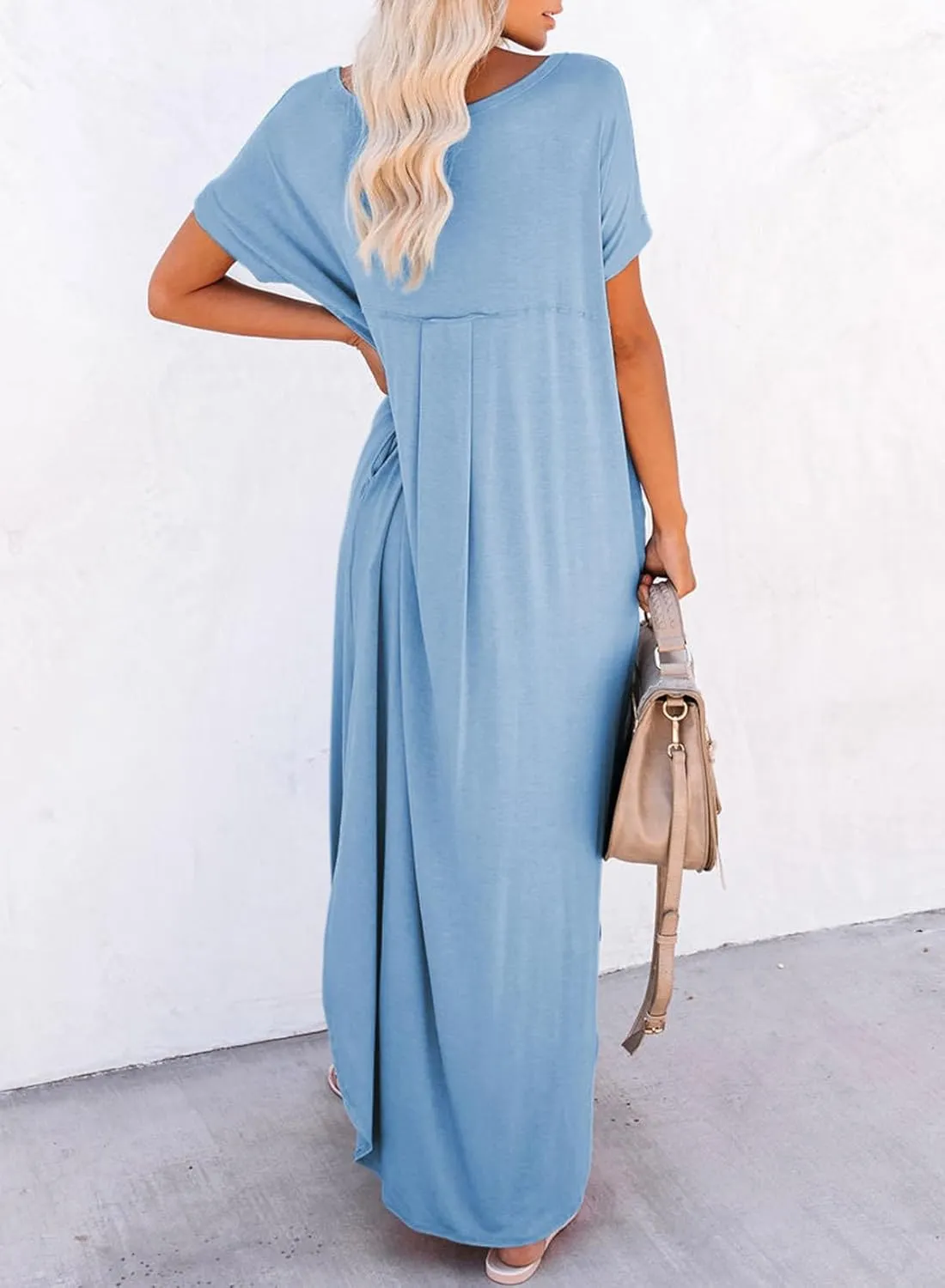 Dokotoo Womens Summer Dresses 2025 Short Sleeve Long T Shirt Dress Split Maxi Dress Beach Sundresses with Pockets