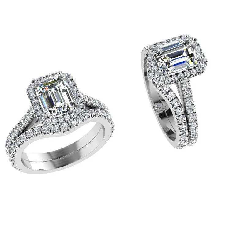 Emerald Shaped Diamond Wedding Ring Set