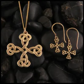 Equal Arm Cross Pendant and Earring Set in Gold