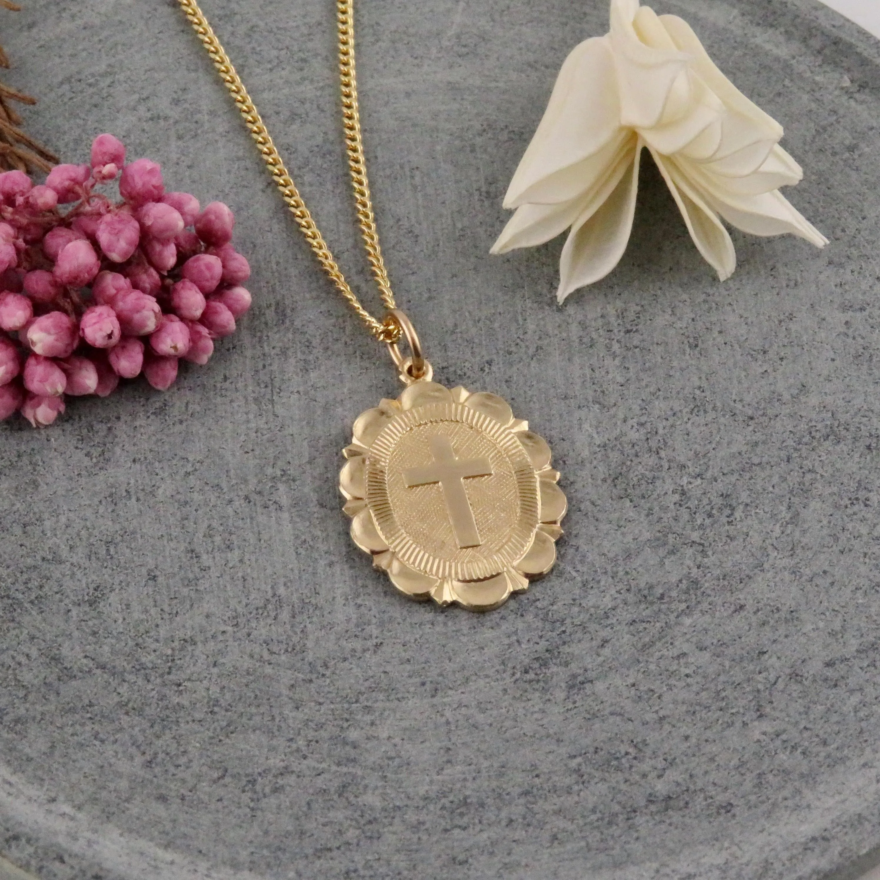 Fancy Cross Oval Medallion Necklace - Gold