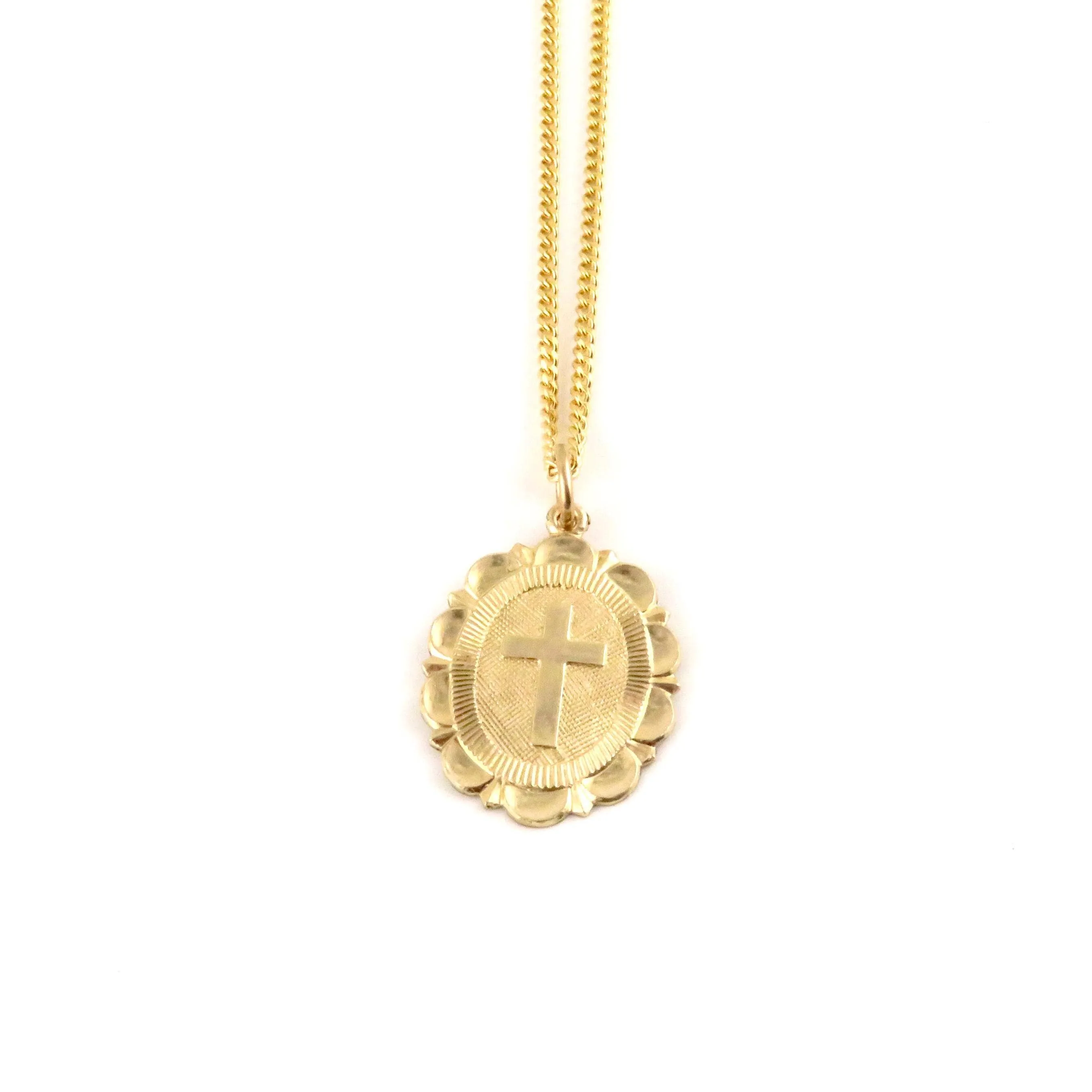 Fancy Cross Oval Medallion Necklace - Gold