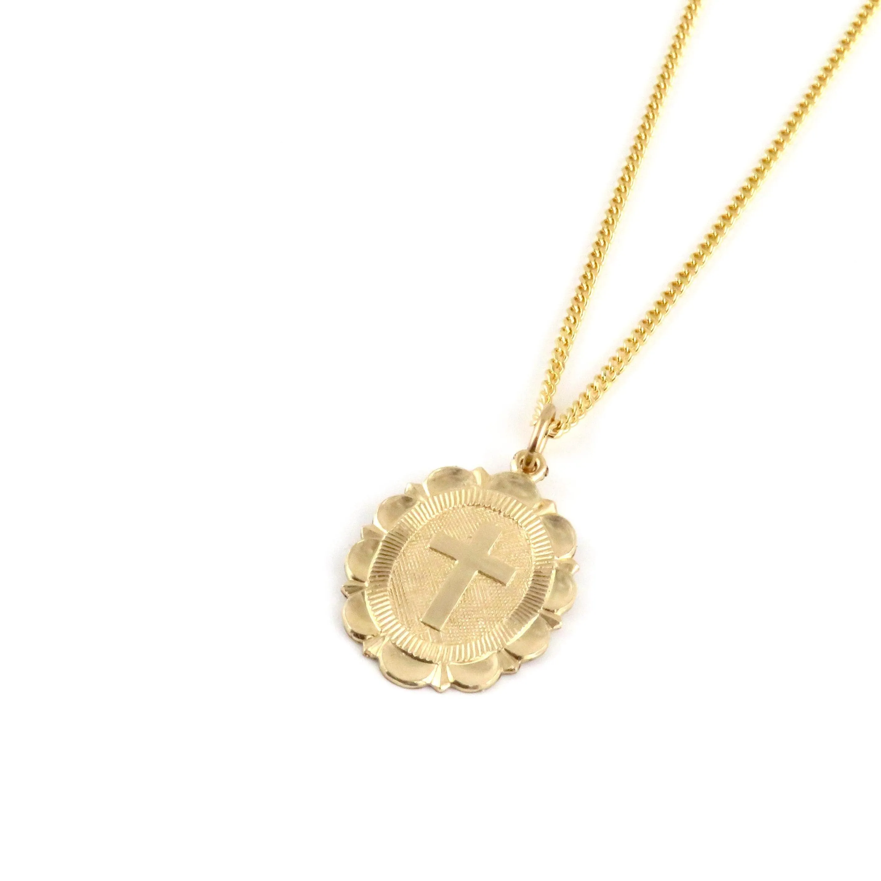Fancy Cross Oval Medallion Necklace - Gold