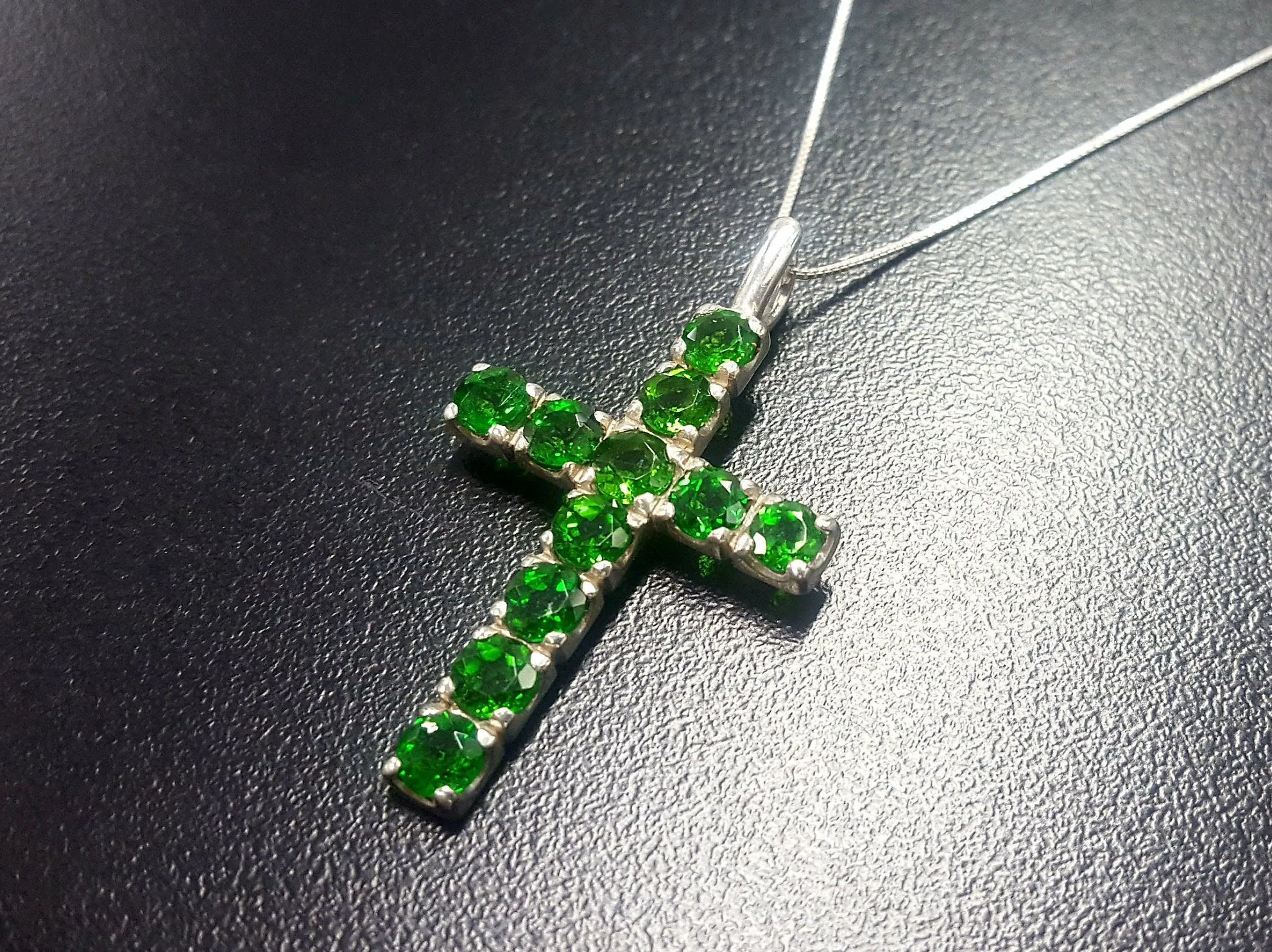 Green Cross Pendant - Chrome Diopside Necklace - Statement Cross Necklace
