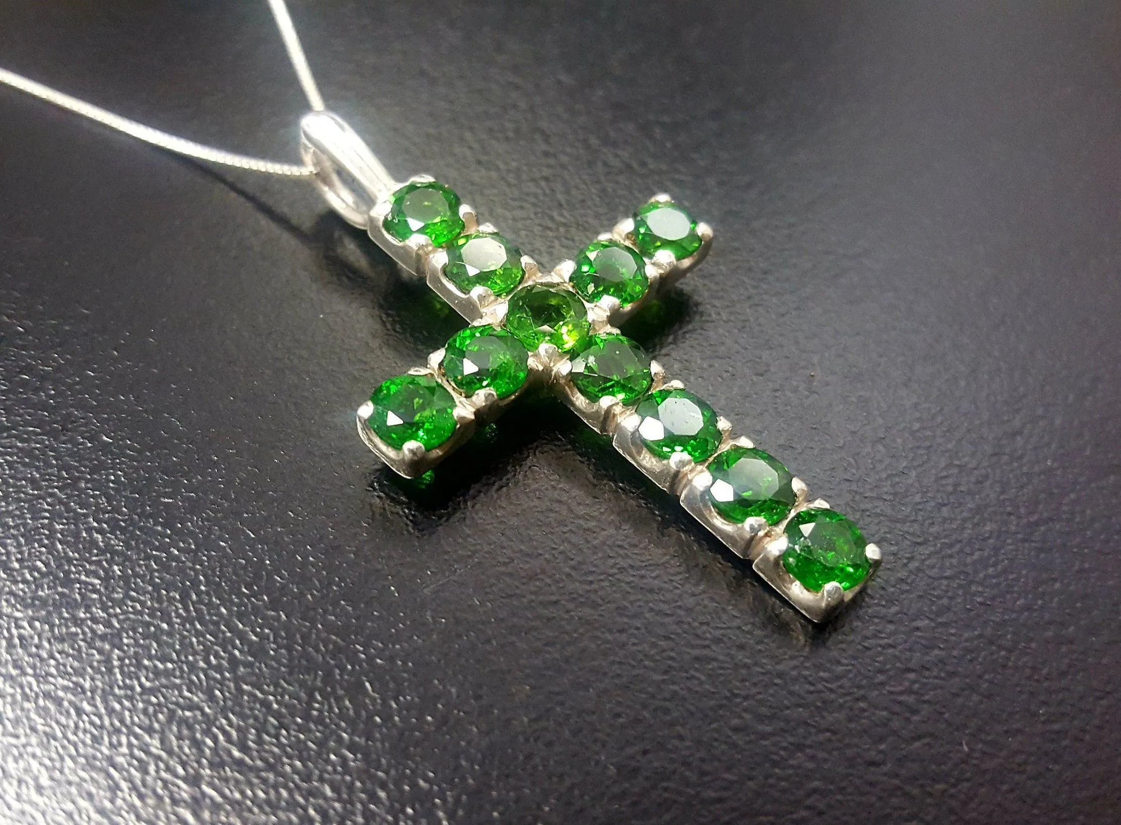 Green Cross Pendant - Chrome Diopside Necklace - Statement Cross Necklace