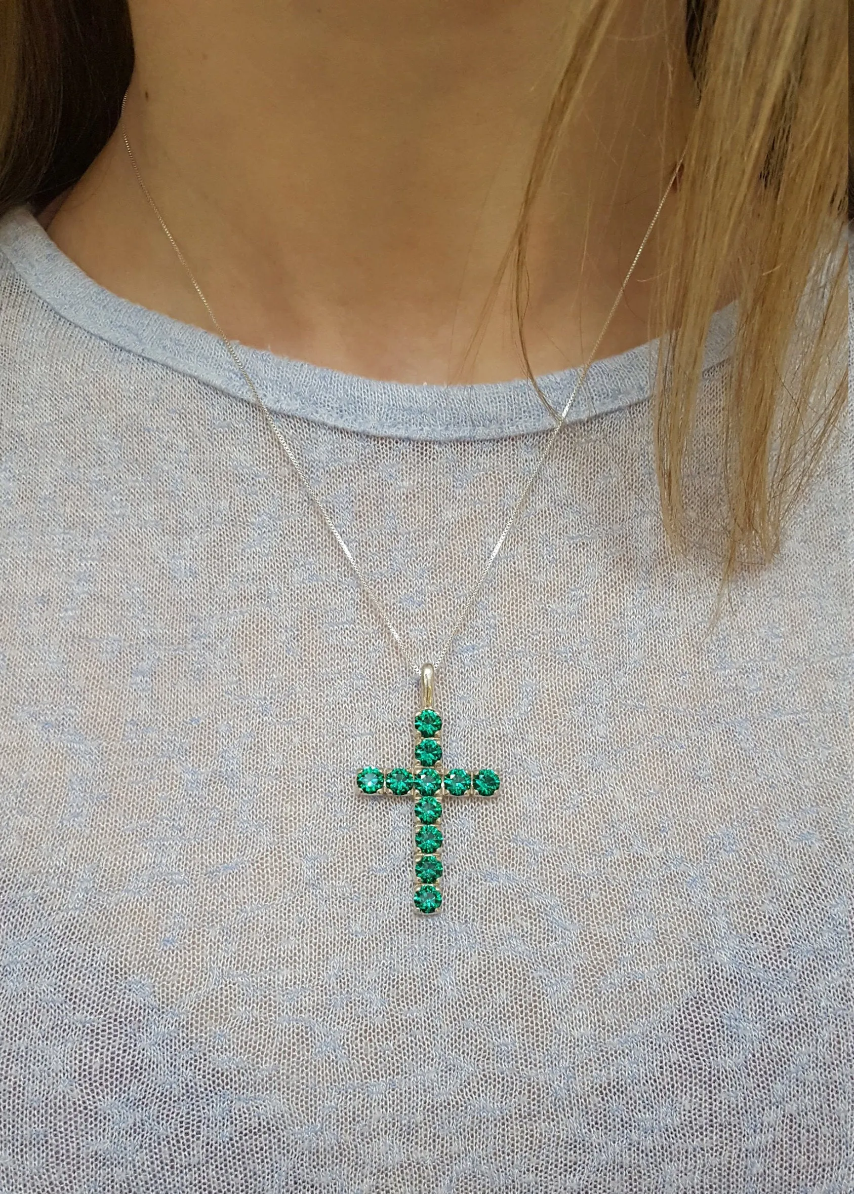 Green Cross Pendant - Chrome Diopside Necklace - Statement Cross Necklace