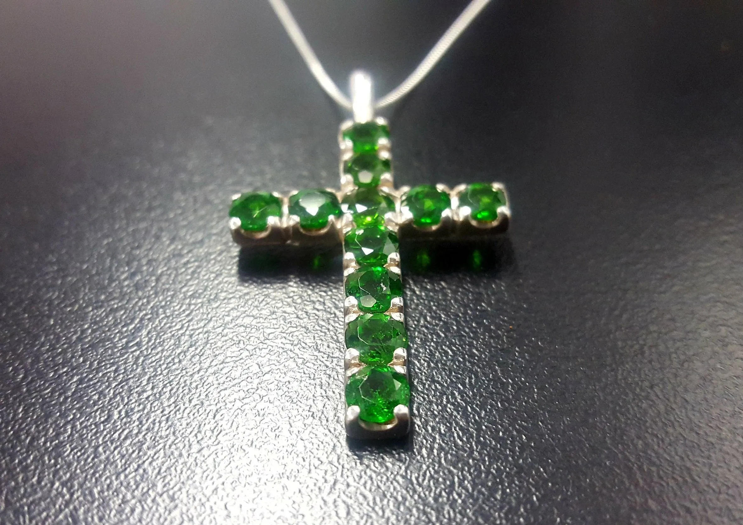 Green Cross Pendant - Chrome Diopside Necklace - Statement Cross Necklace