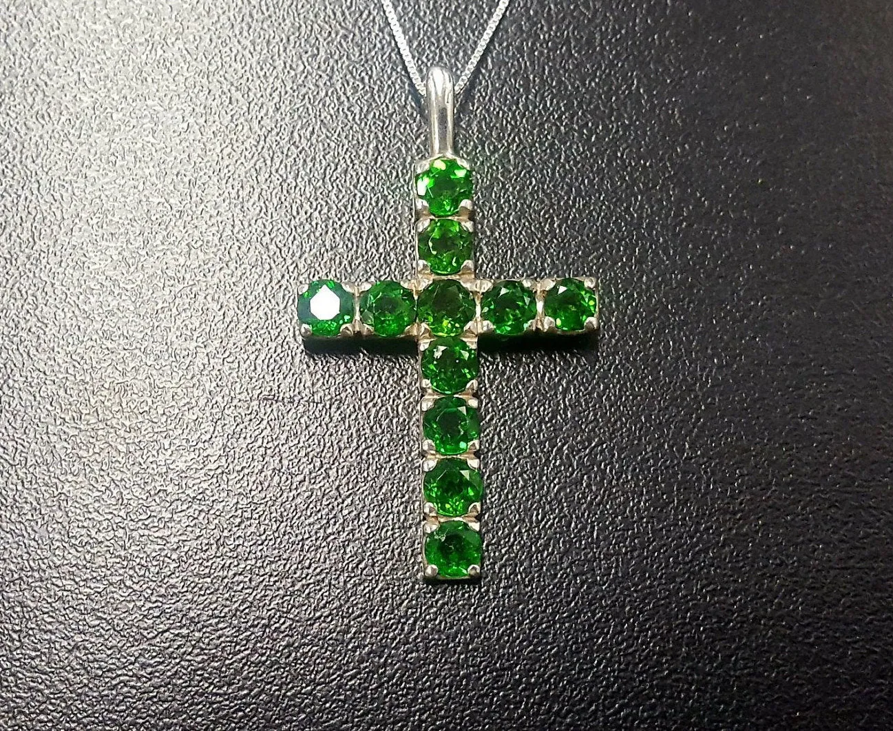 Green Cross Pendant - Chrome Diopside Necklace - Statement Cross Necklace