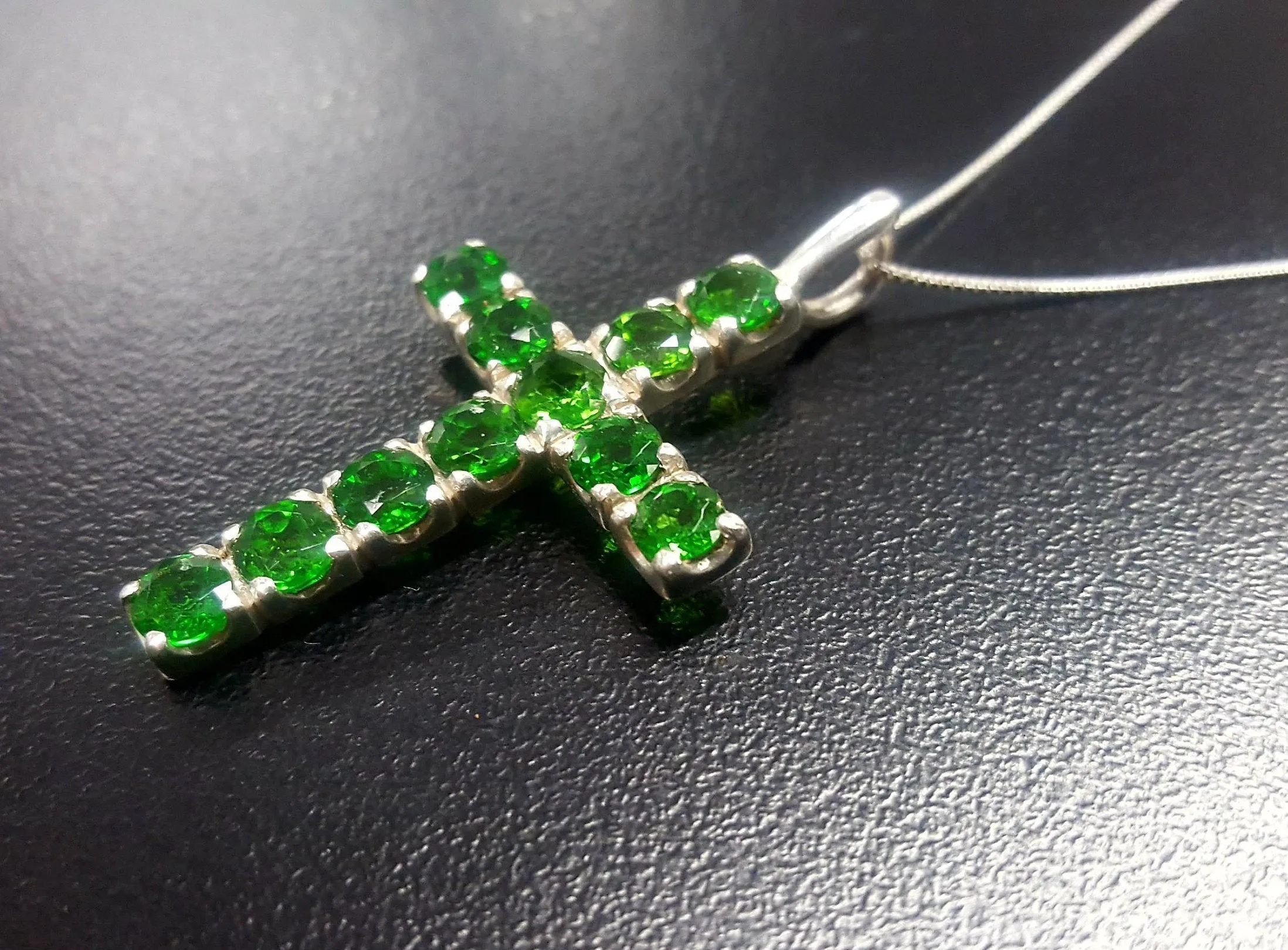 Green Cross Pendant - Chrome Diopside Necklace - Statement Cross Necklace
