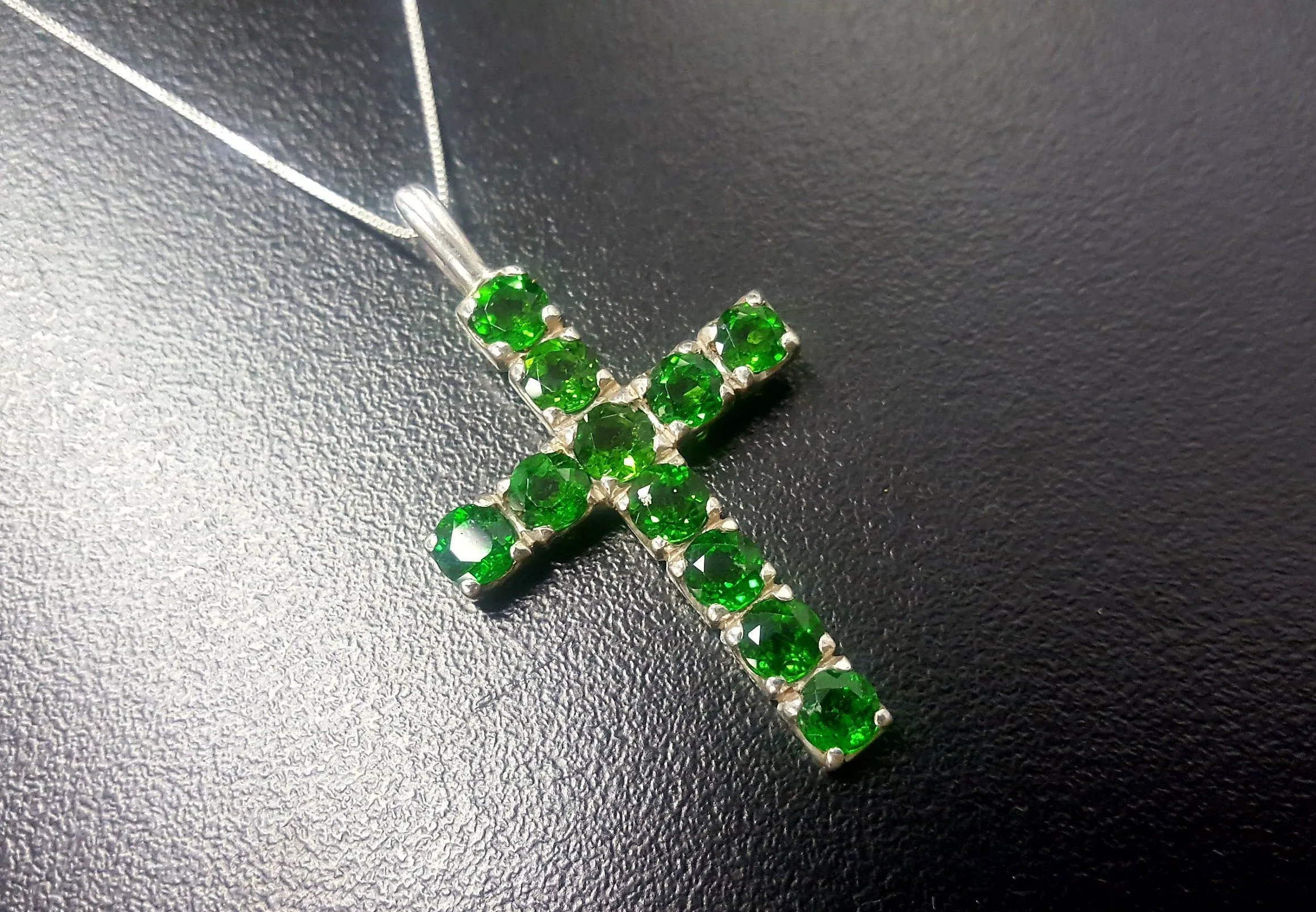 Green Cross Pendant - Chrome Diopside Necklace - Statement Cross Necklace