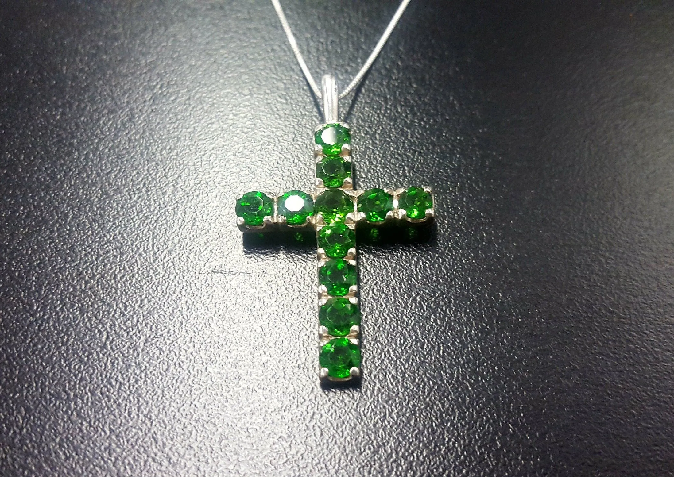 Green Cross Pendant - Chrome Diopside Necklace - Statement Cross Necklace