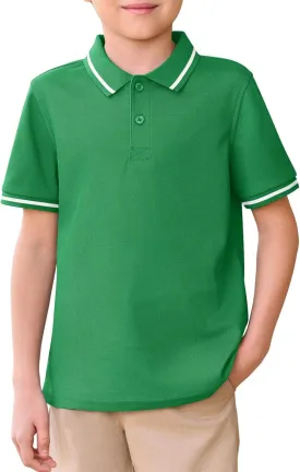 Haloumoning Kids Boys Short Sleeve School Uniform String Pique Polo Shirts 5-14 Years