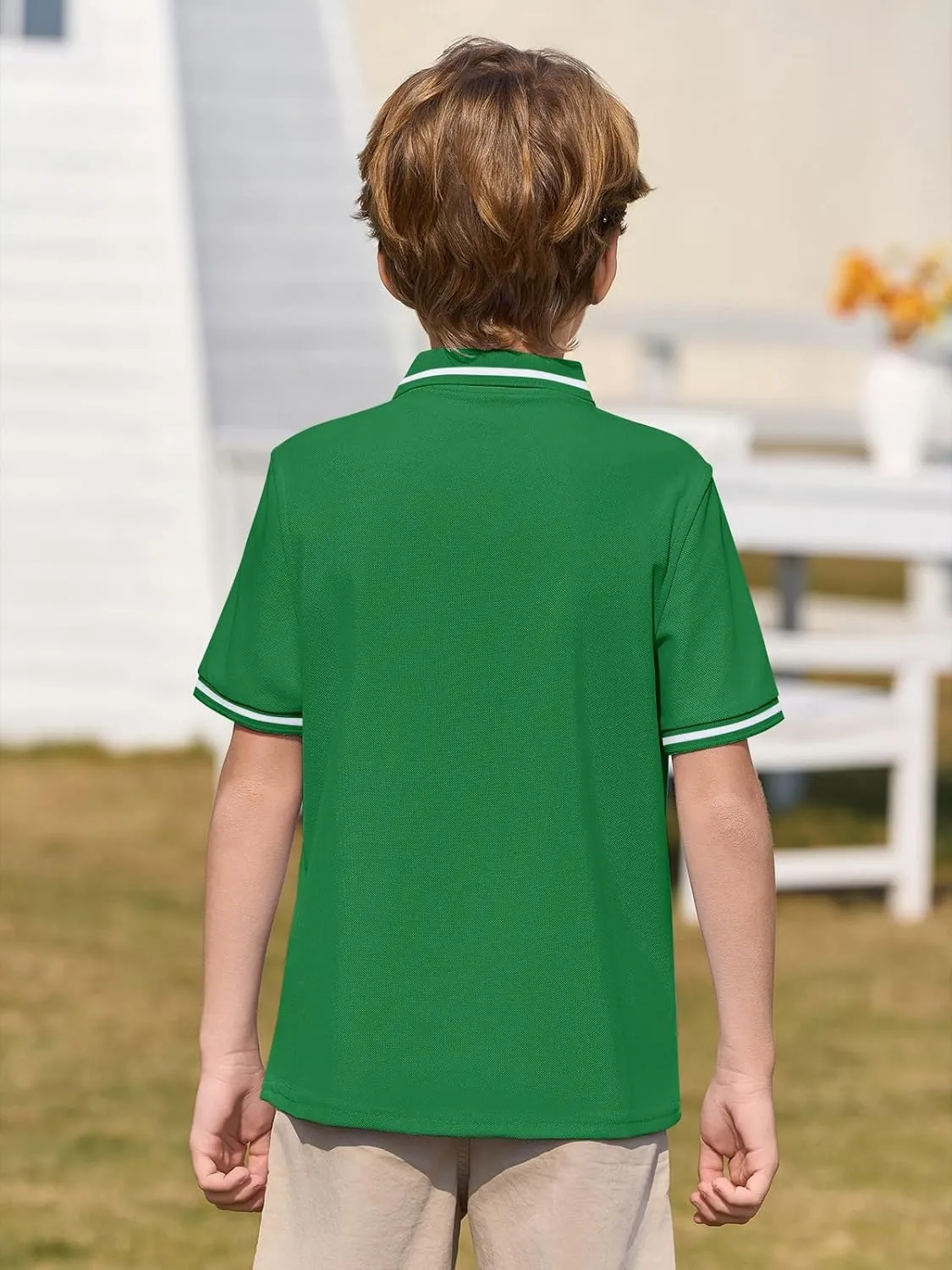 Haloumoning Kids Boys Short Sleeve School Uniform String Pique Polo Shirts 5-14 Years
