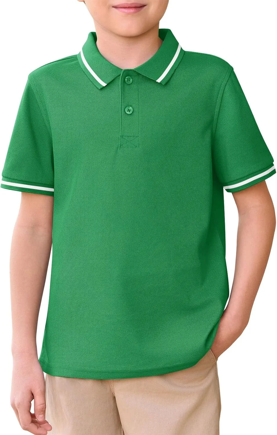 Haloumoning Kids Boys Short Sleeve School Uniform String Pique Polo Shirts 5-14 Years