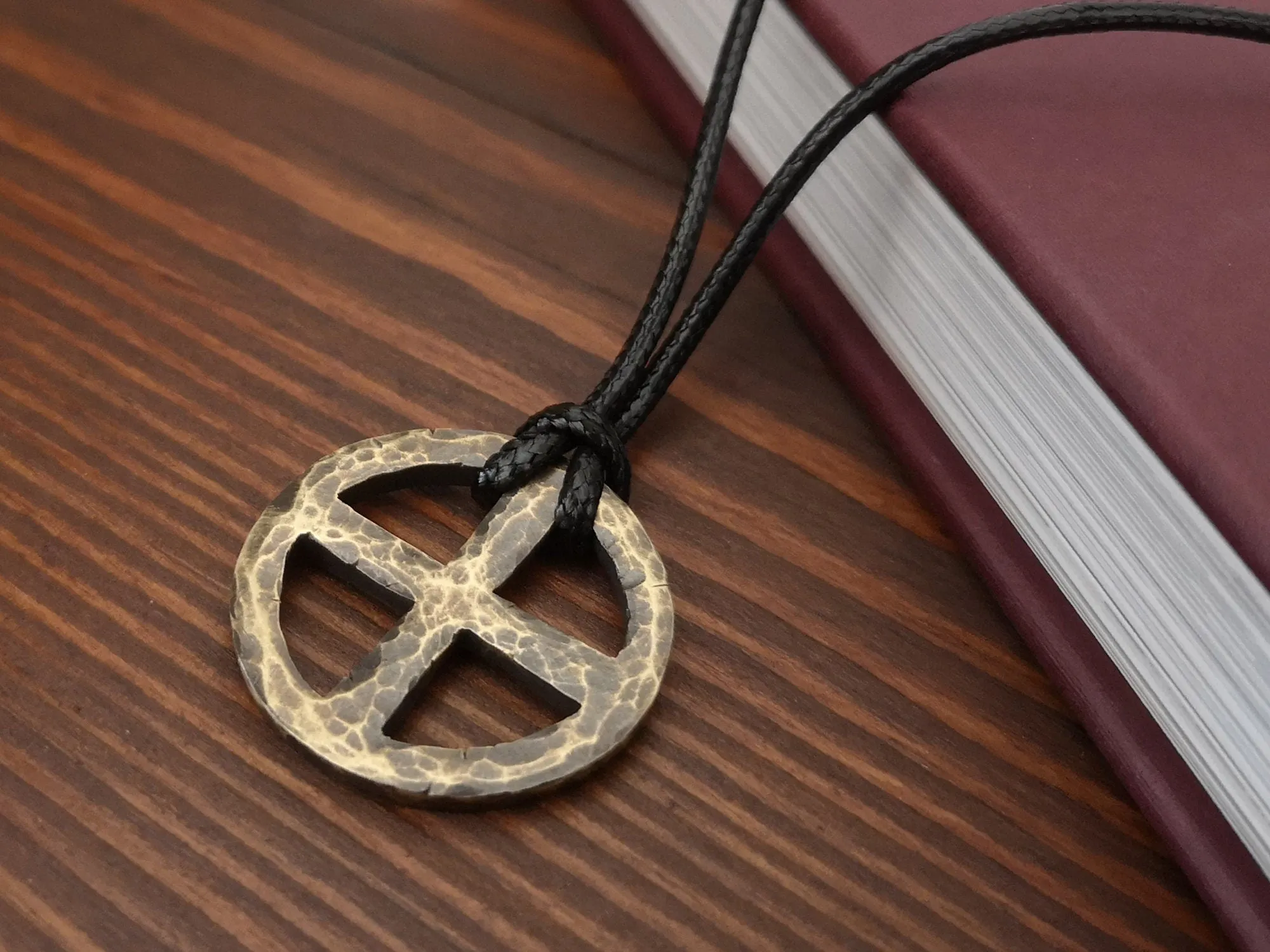 Hand Hammered Solar Cross, Sun Wheel, Viking Cross, Wheel of Life, Viking Norse Jewelry Pendant Necklace