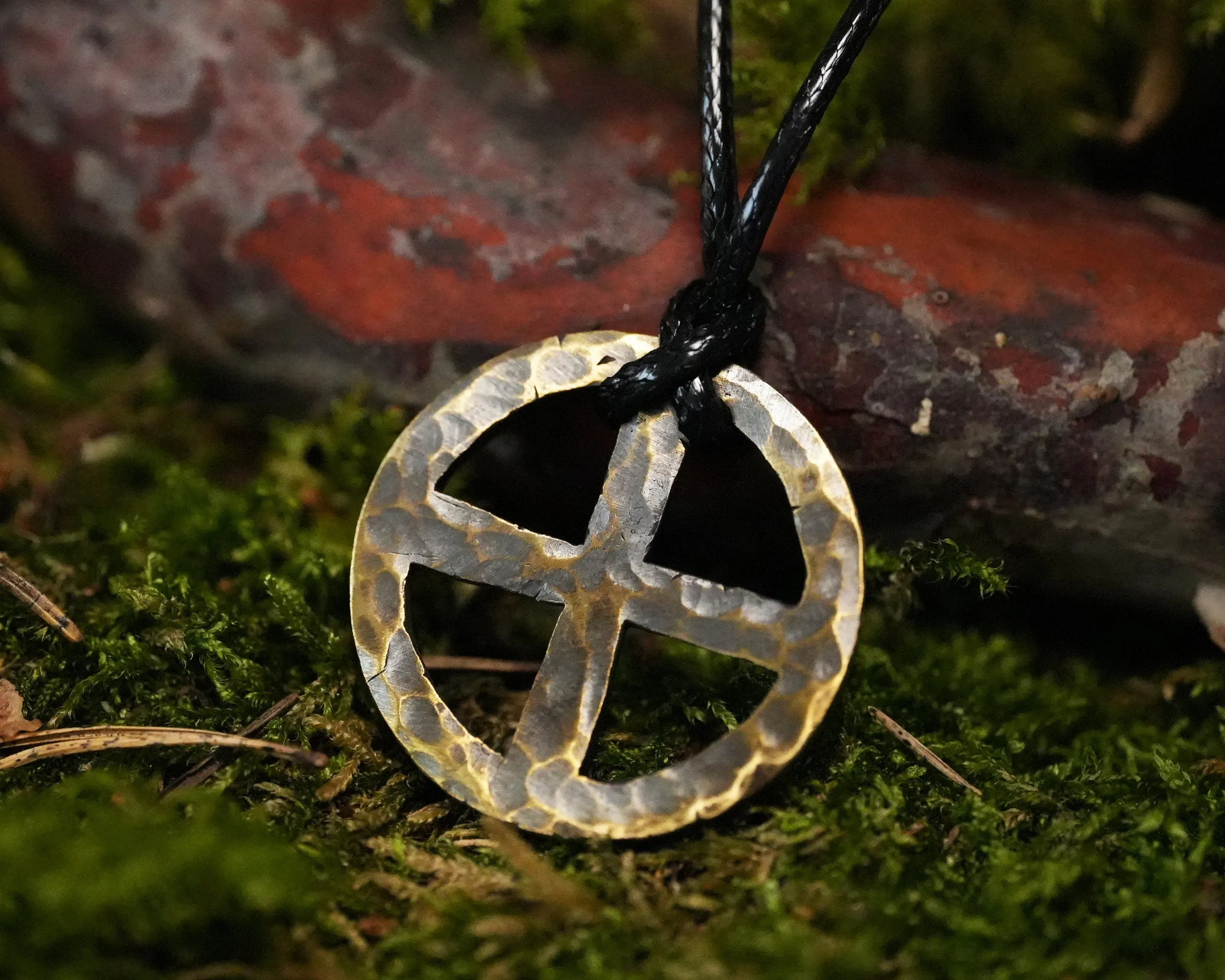 Hand Hammered Solar Cross, Sun Wheel, Viking Cross, Wheel of Life, Viking Norse Jewelry Pendant Necklace