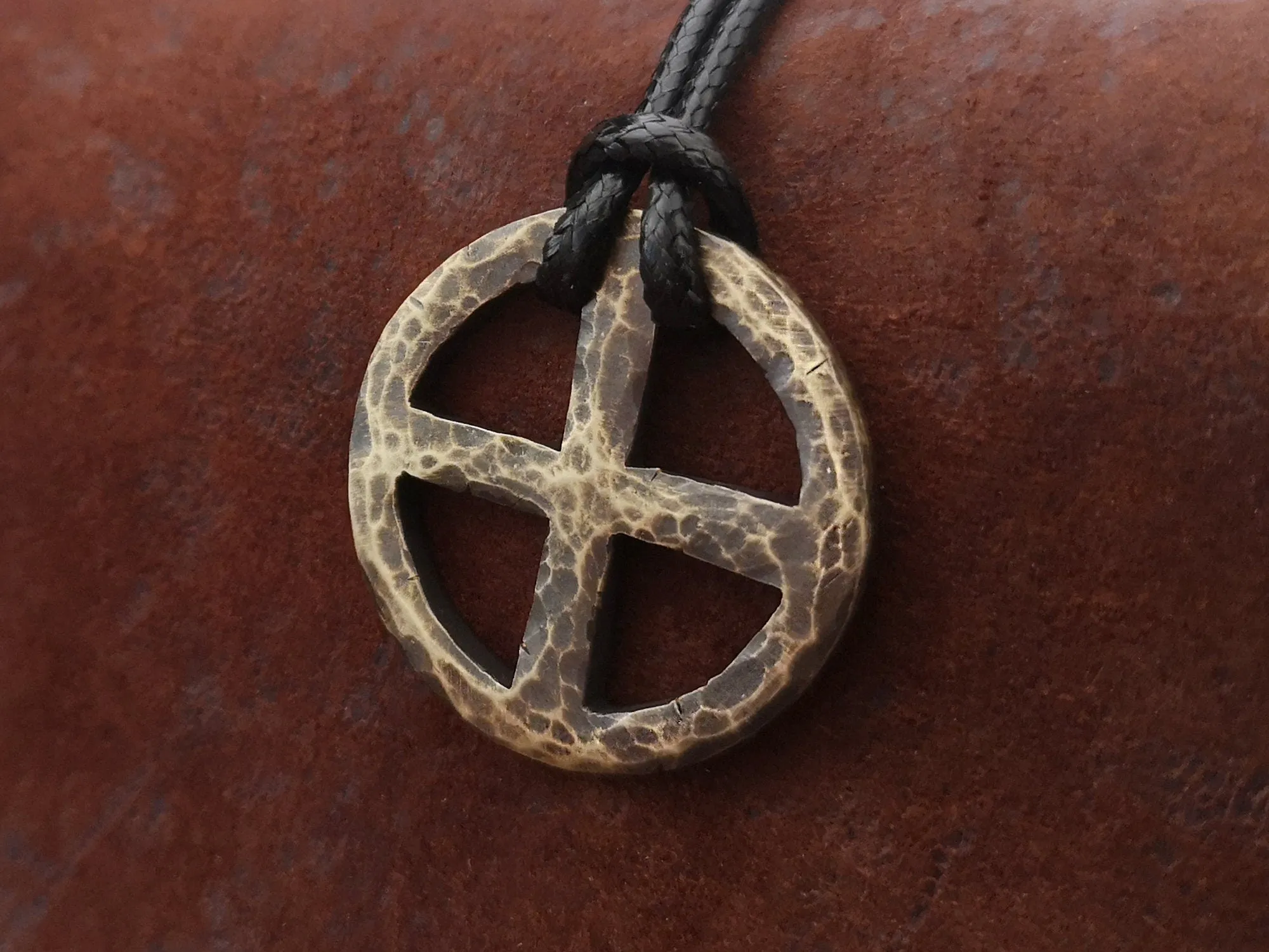 Hand Hammered Solar Cross, Sun Wheel, Viking Cross, Wheel of Life, Viking Norse Jewelry Pendant Necklace
