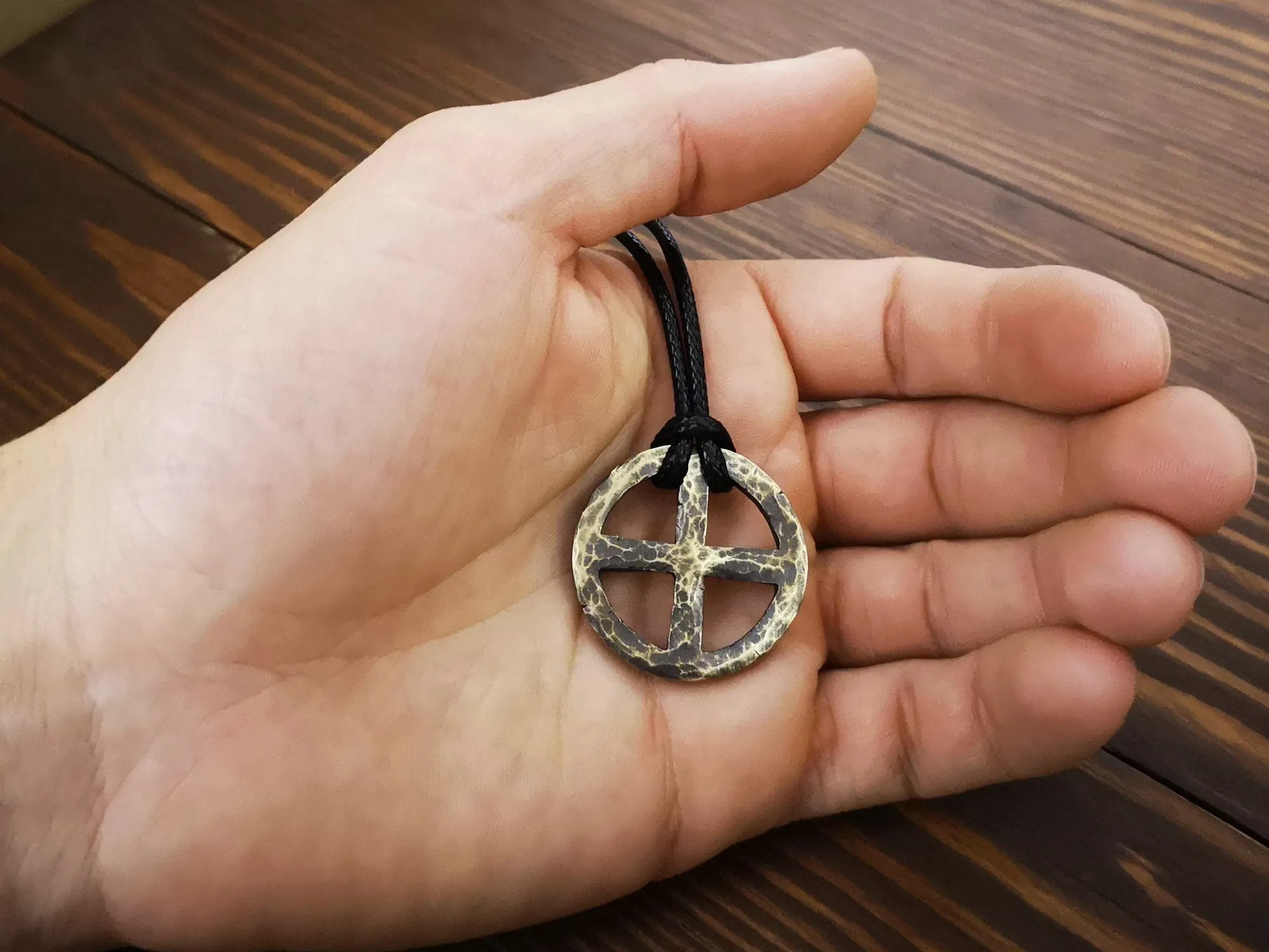Hand Hammered Solar Cross, Sun Wheel, Viking Cross, Wheel of Life, Viking Norse Jewelry Pendant Necklace