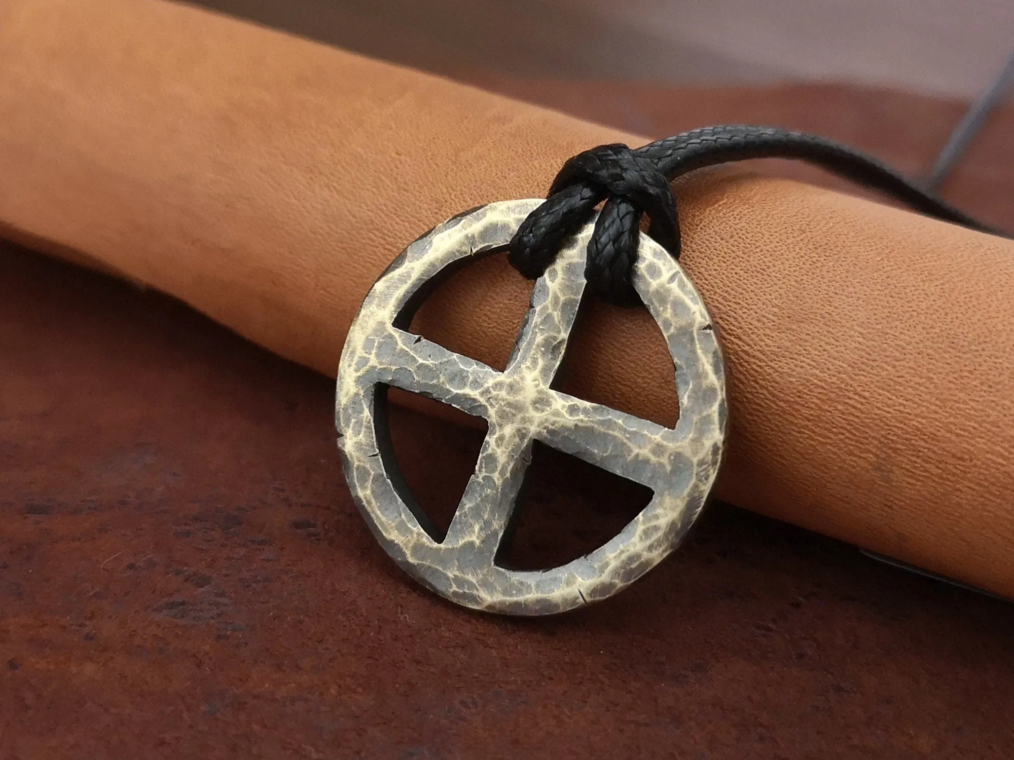 Hand Hammered Solar Cross, Sun Wheel, Viking Cross, Wheel of Life, Viking Norse Jewelry Pendant Necklace