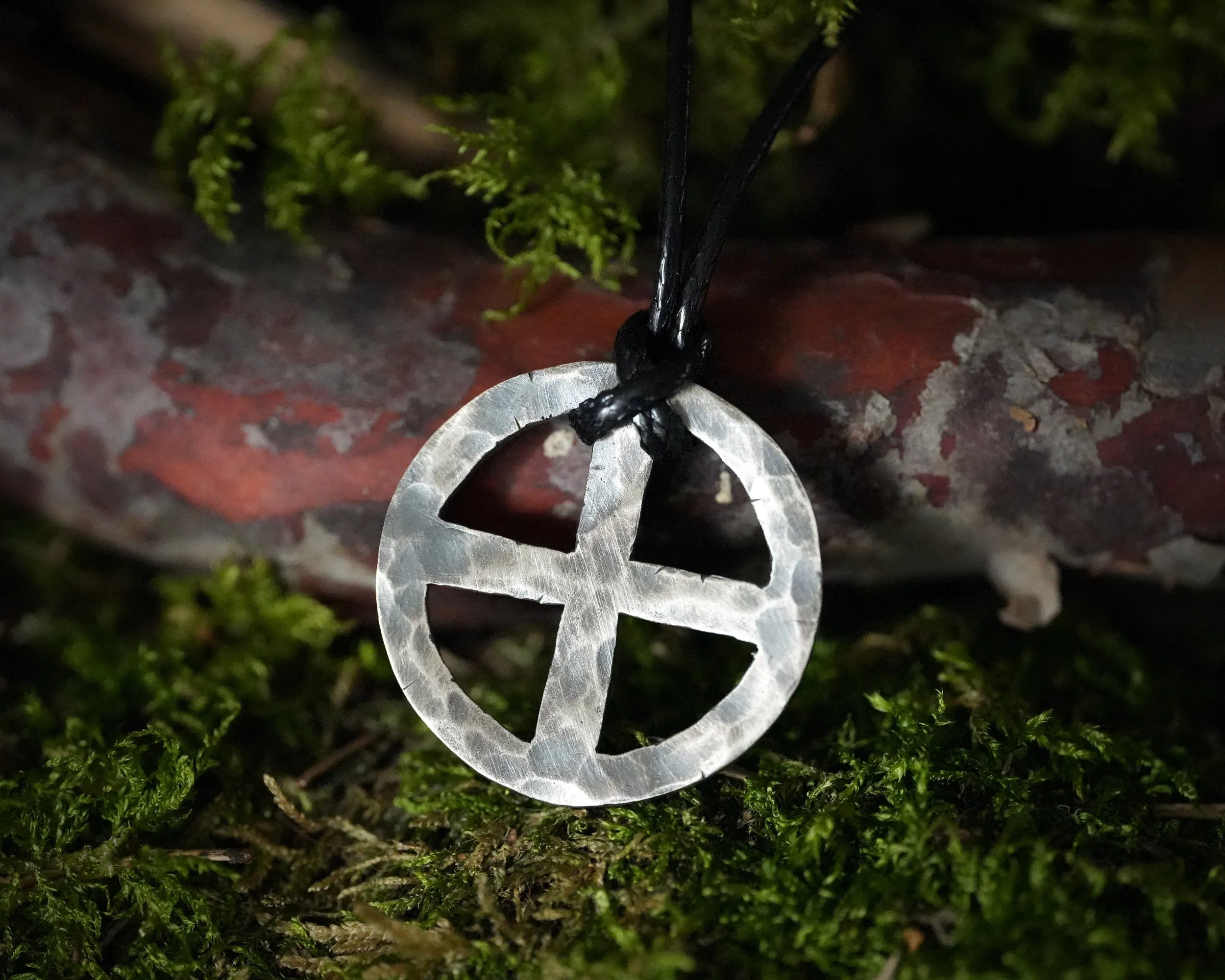 Hand Hammered Solar Cross, Sun Wheel, Viking Cross, Wheel of Life, Viking Norse Jewelry Pendant Necklace