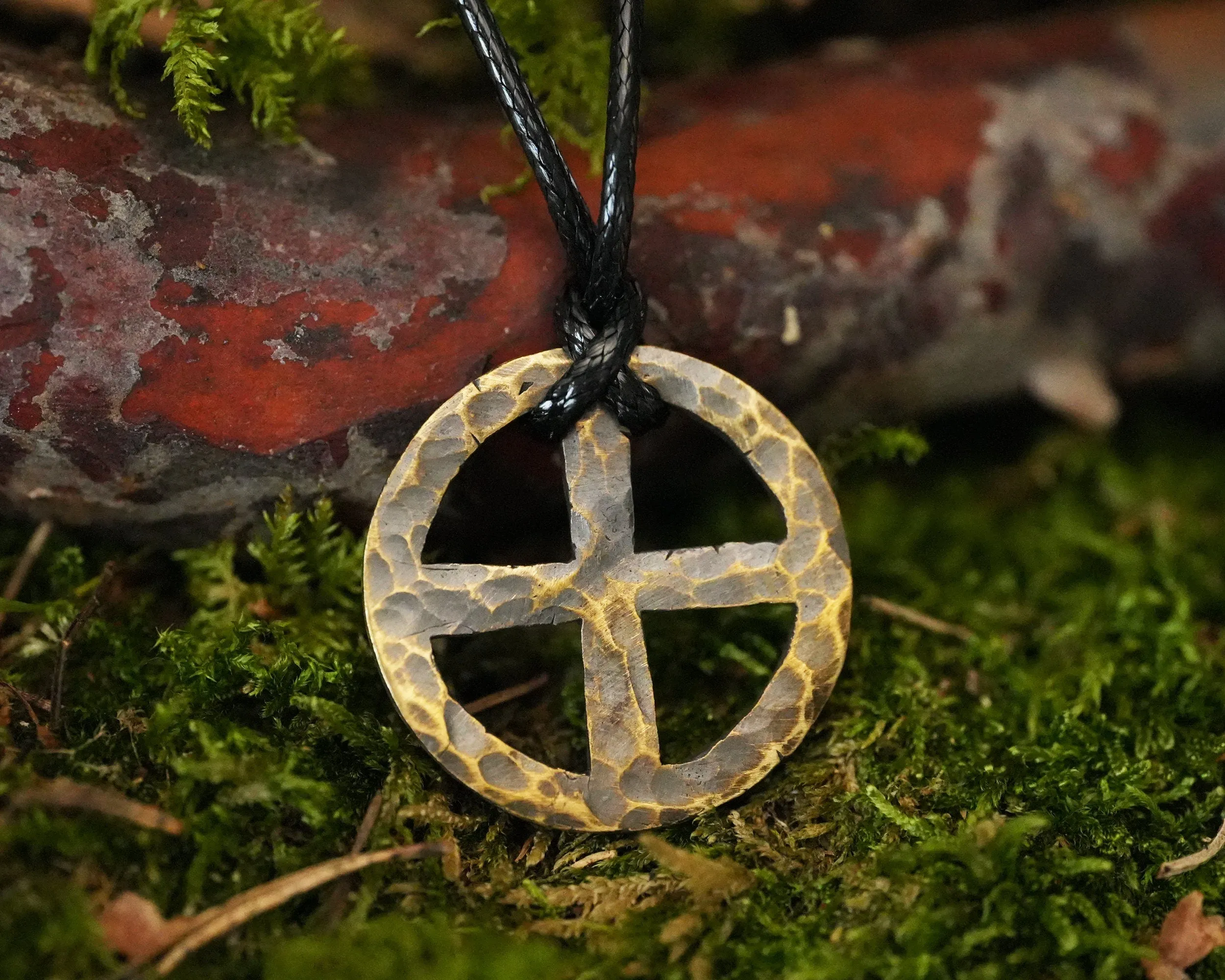 Hand Hammered Solar Cross, Sun Wheel, Viking Cross, Wheel of Life, Viking Norse Jewelry Pendant Necklace