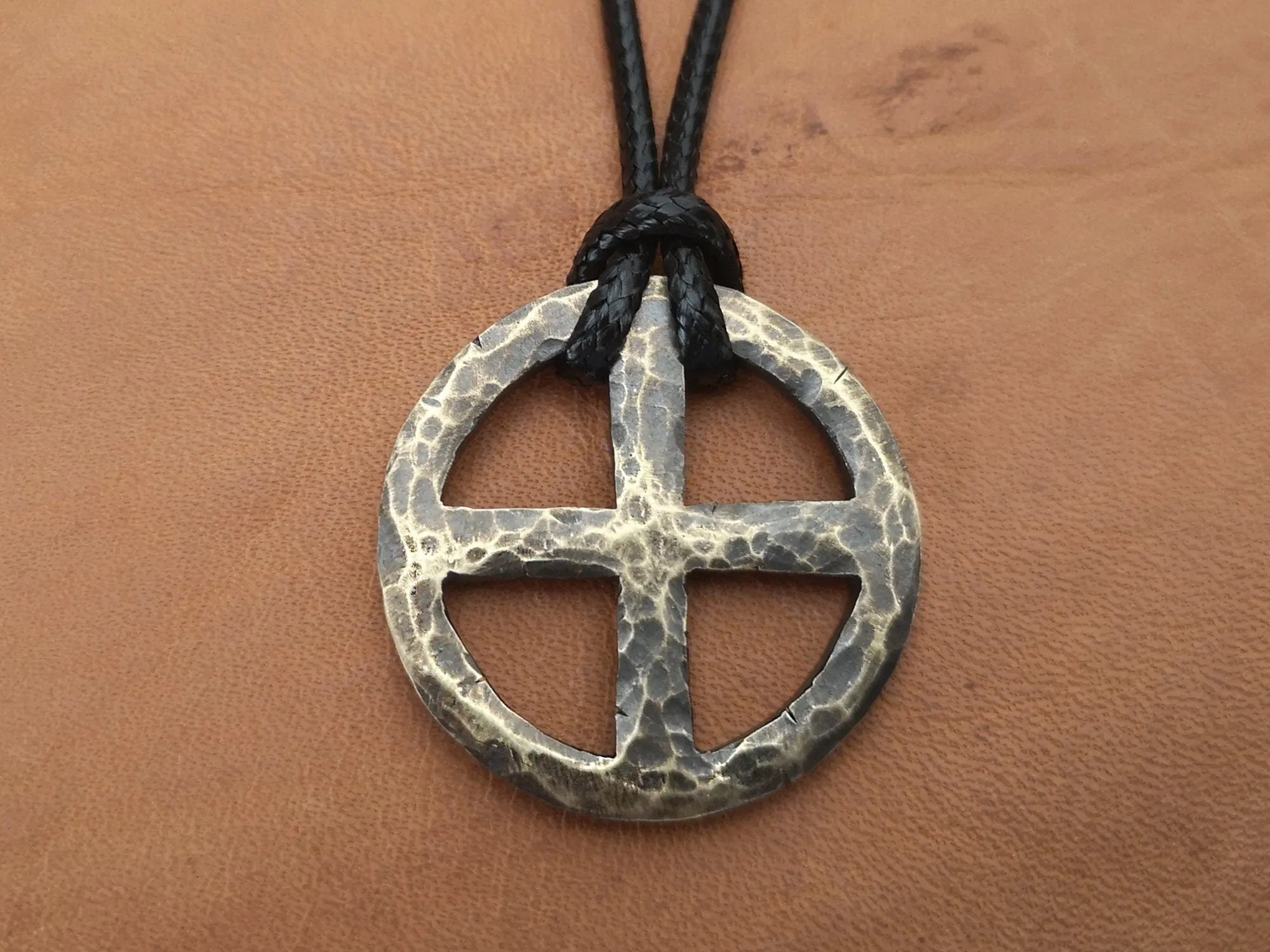 Hand Hammered Solar Cross, Sun Wheel, Viking Cross, Wheel of Life, Viking Norse Jewelry Pendant Necklace