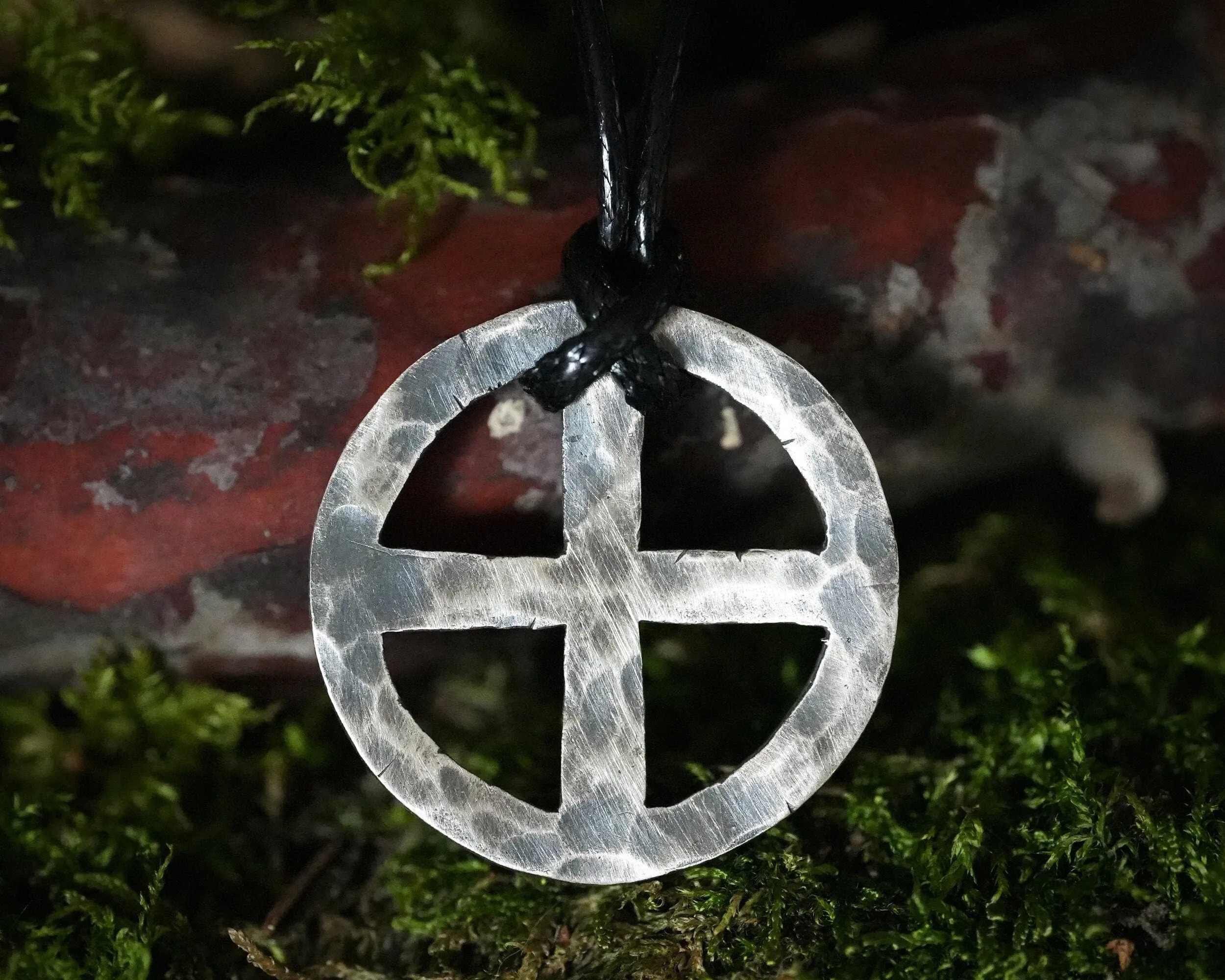 Hand Hammered Solar Cross, Sun Wheel, Viking Cross, Wheel of Life, Viking Norse Jewelry Pendant Necklace