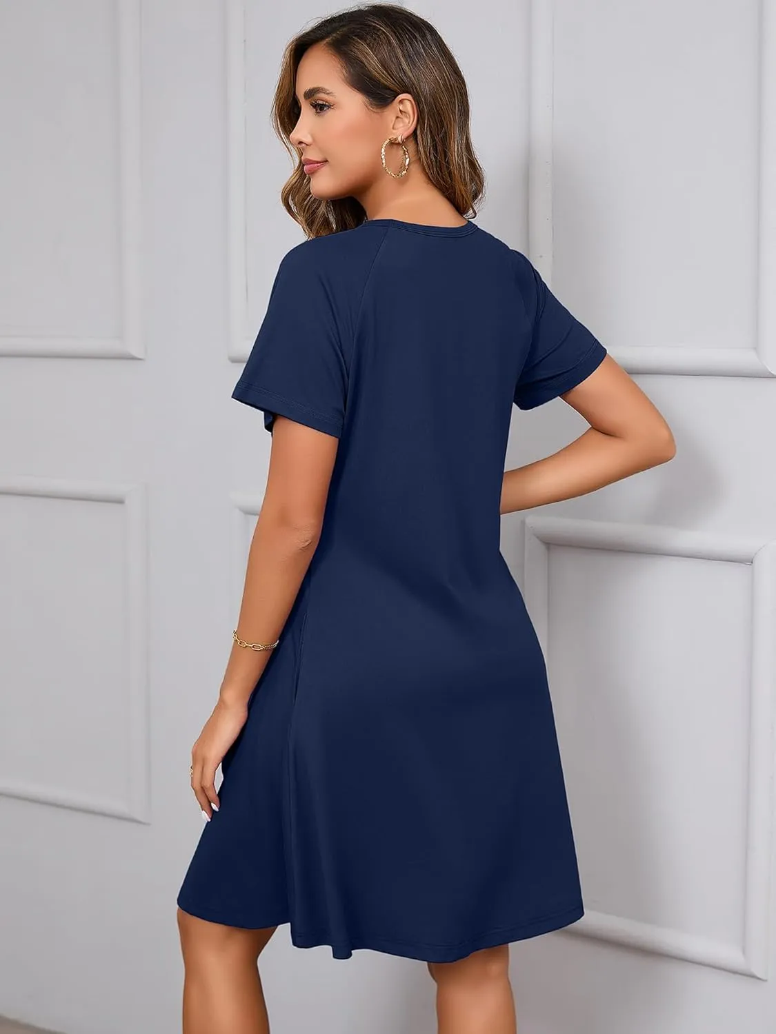 Heymoments Women's Summer Short Sleeve Crew Neck Midi Dresses Casual T-Shirt Sundress with Pockets