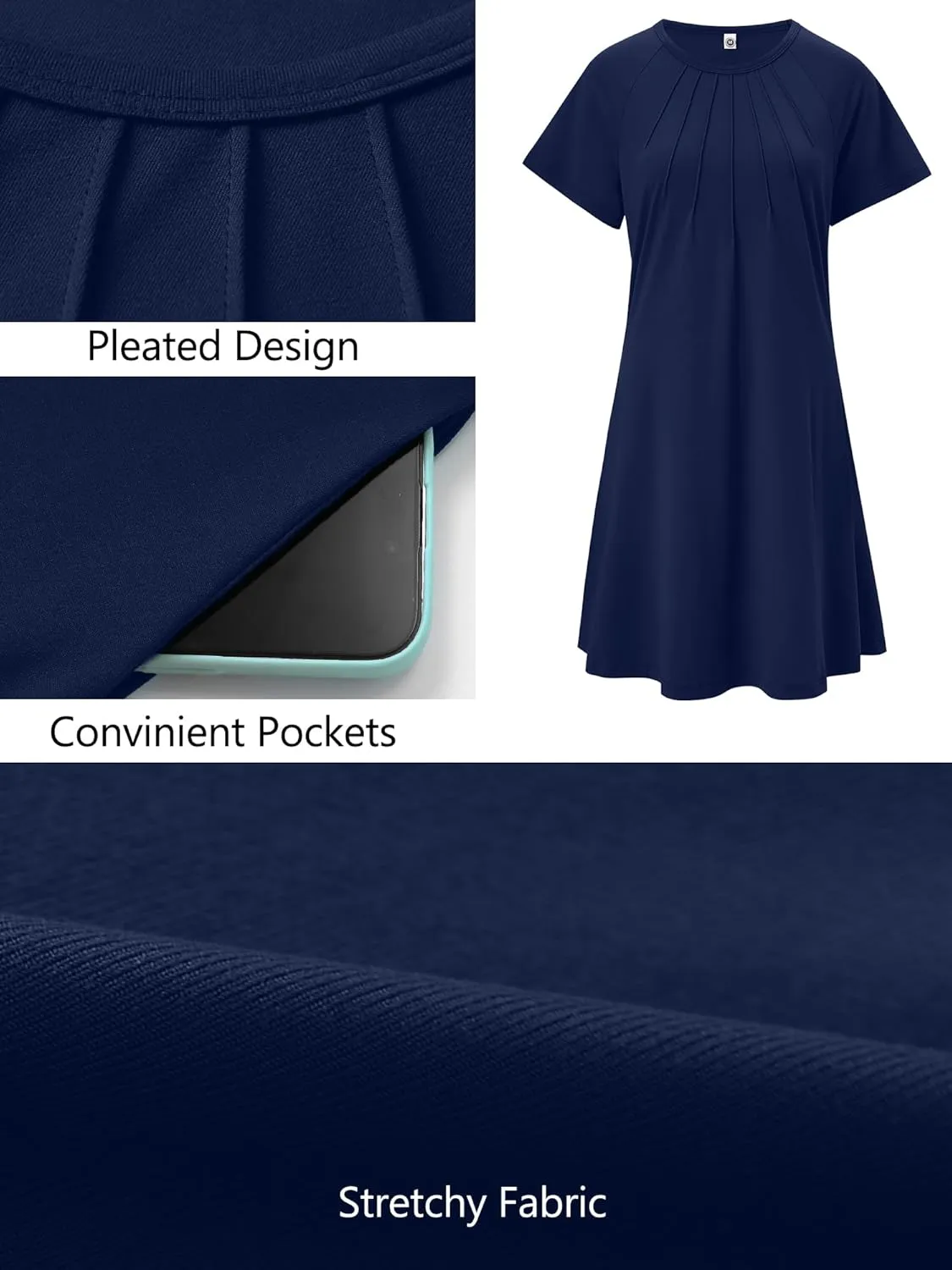 Heymoments Women's Summer Short Sleeve Crew Neck Midi Dresses Casual T-Shirt Sundress with Pockets