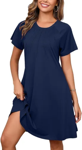 Heymoments Women's Summer Short Sleeve Crew Neck Midi Dresses Casual T-Shirt Sundress with Pockets