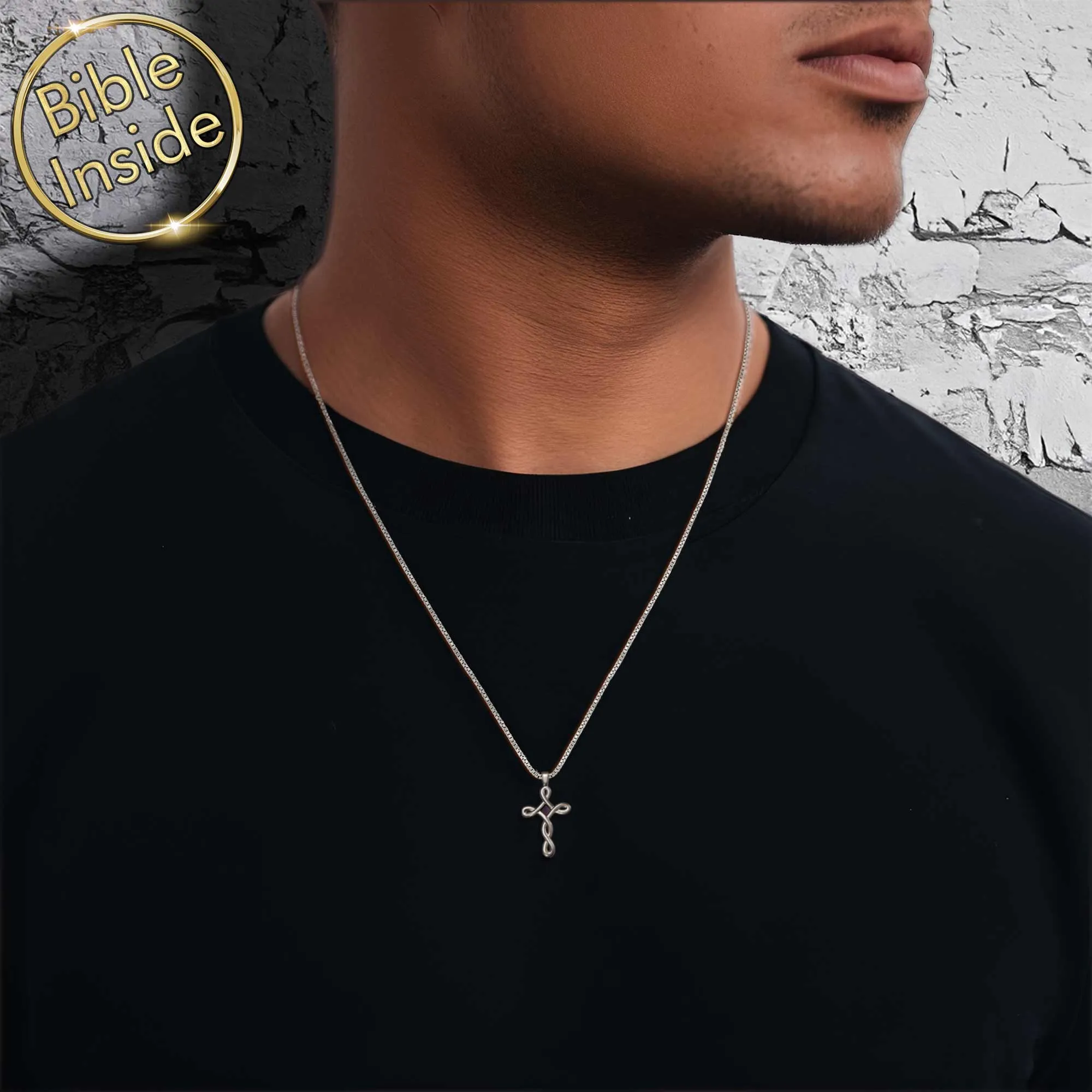 Infinity Cross Pendant Necklace With Holy Bible Inside - Eternal Grace Pendant