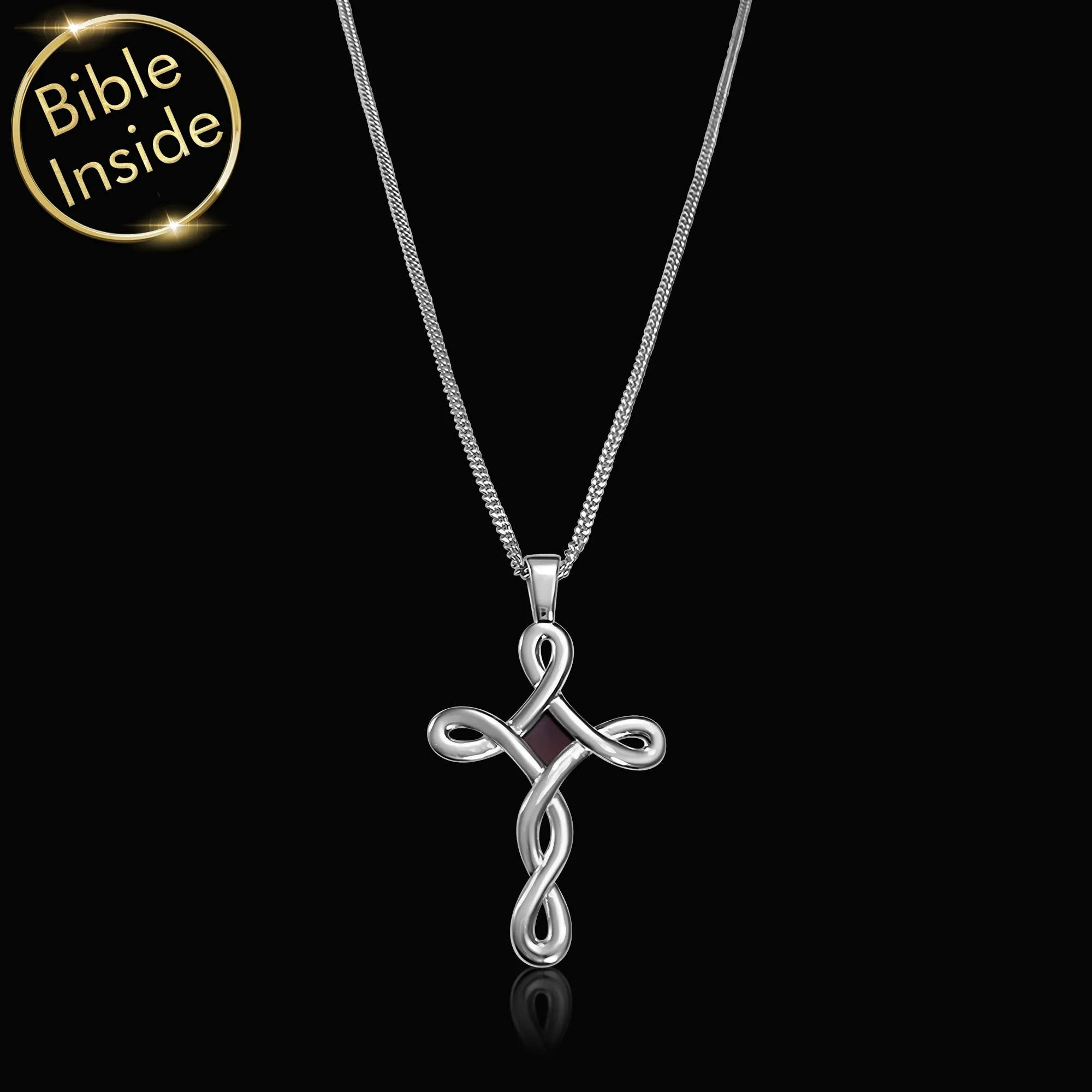 Infinity Cross Pendant Necklace With Holy Bible Inside - Eternal Grace Pendant