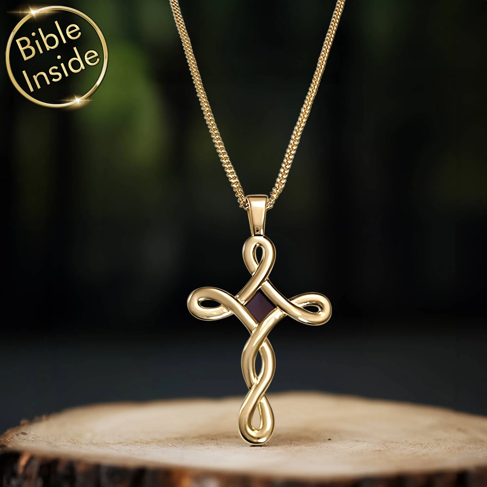 Infinity Cross Pendant Necklace With Holy Bible Inside - Eternal Grace Pendant