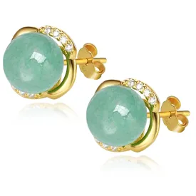 Jade Stud Earrings, Green Jade Earrings for Women, 925 Sterling Silver Stud Earrings for Sensitive Ears, Back to School Good Luck Gift