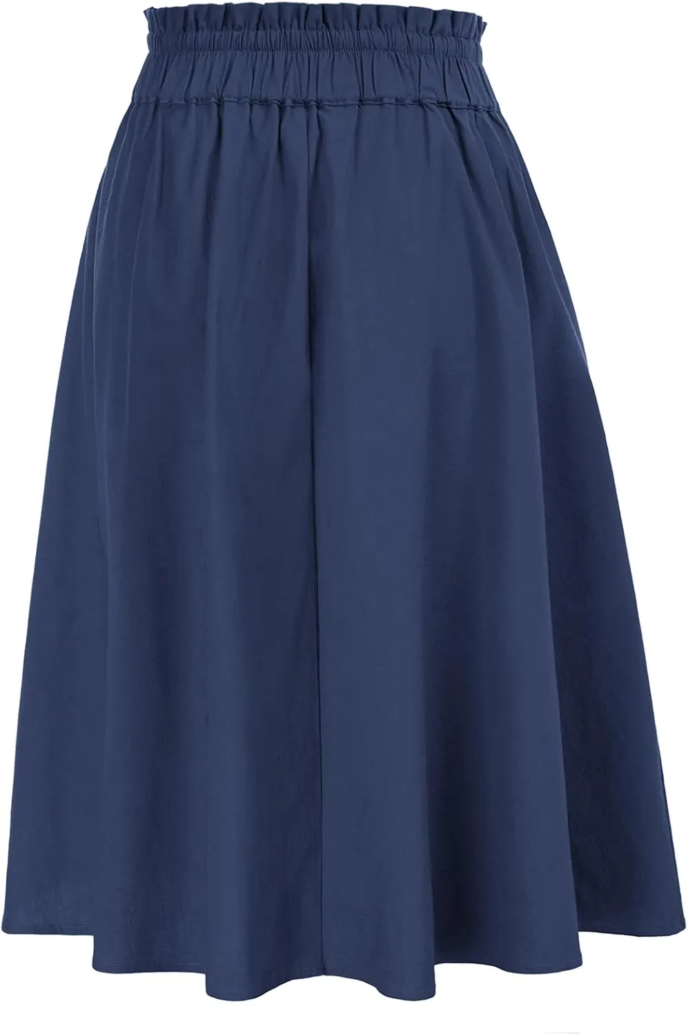 KANCY KOLE Women Casual Cotton Linen Skirts Frill Tie Waist A-Line Midi Skirt with Pockets S-XXL