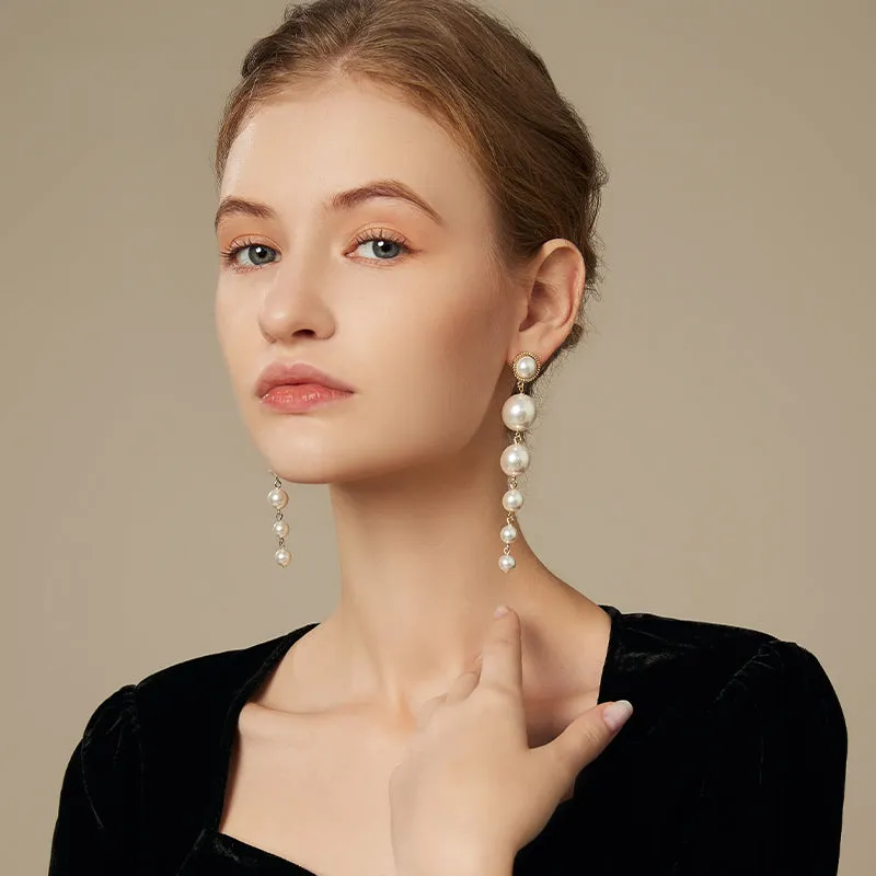 Large Long Pearl String Earrings